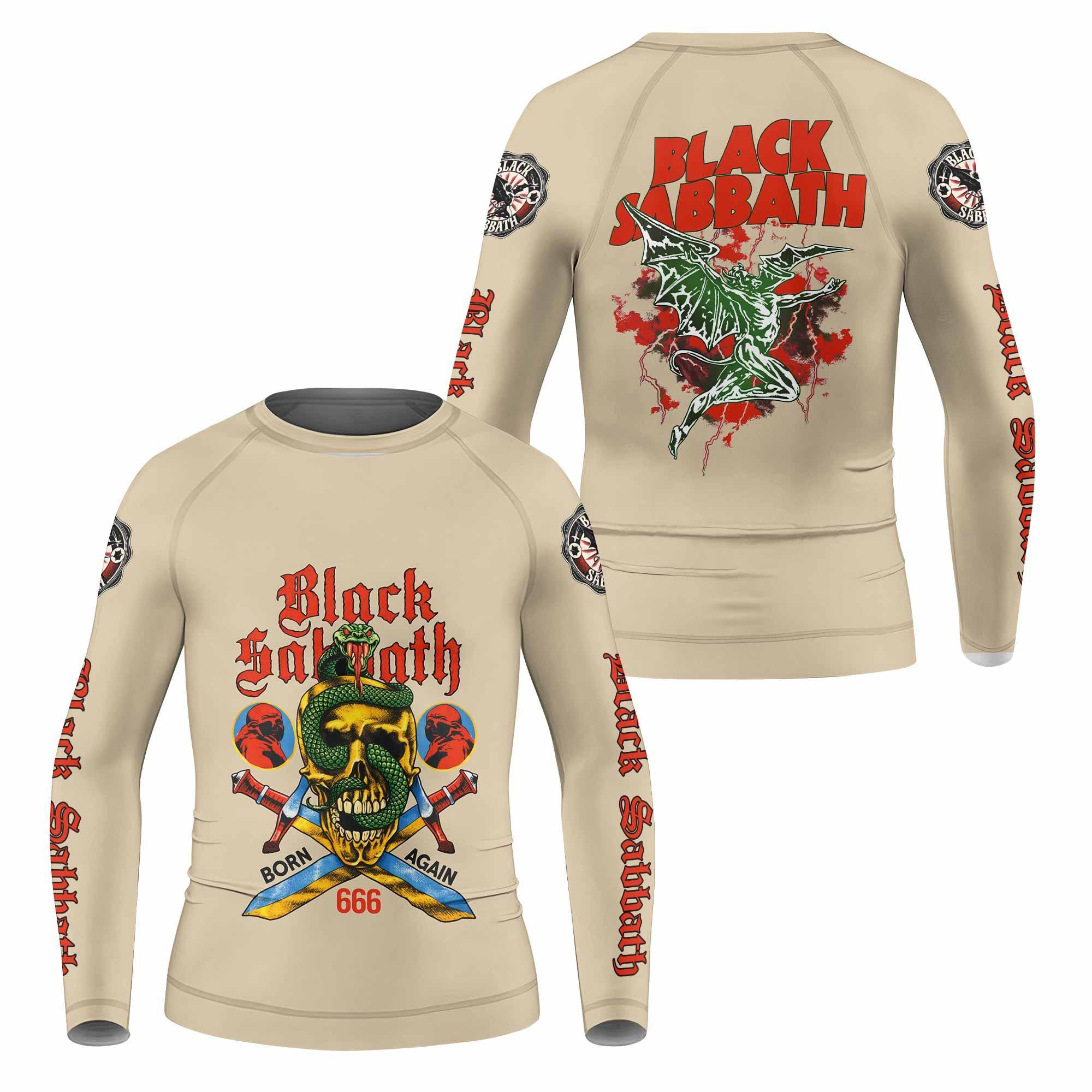 Black Sabbath Born Again Kids Rash Guard Long Sleeve - front and back view