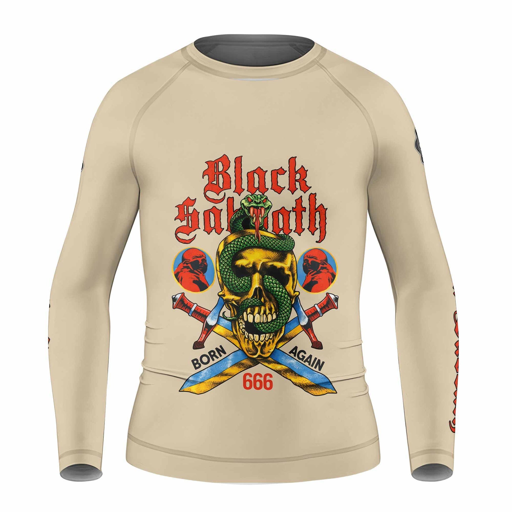 Black Sabbath Born Again Kids Rash Guard Long Sleeve - front view mockup