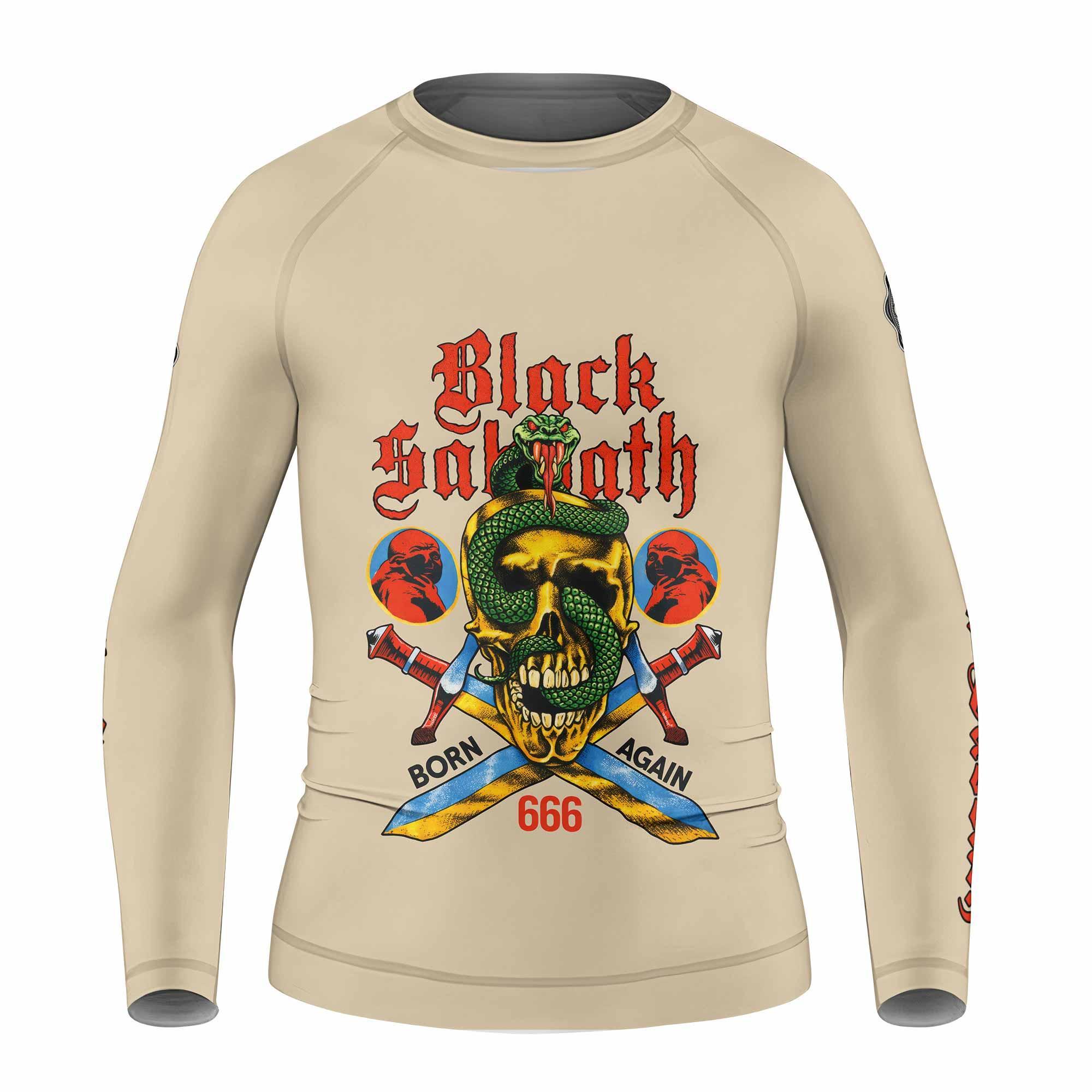 Black Sabbath Born Again Kids Rash Guard Long Sleeve - front view mockup