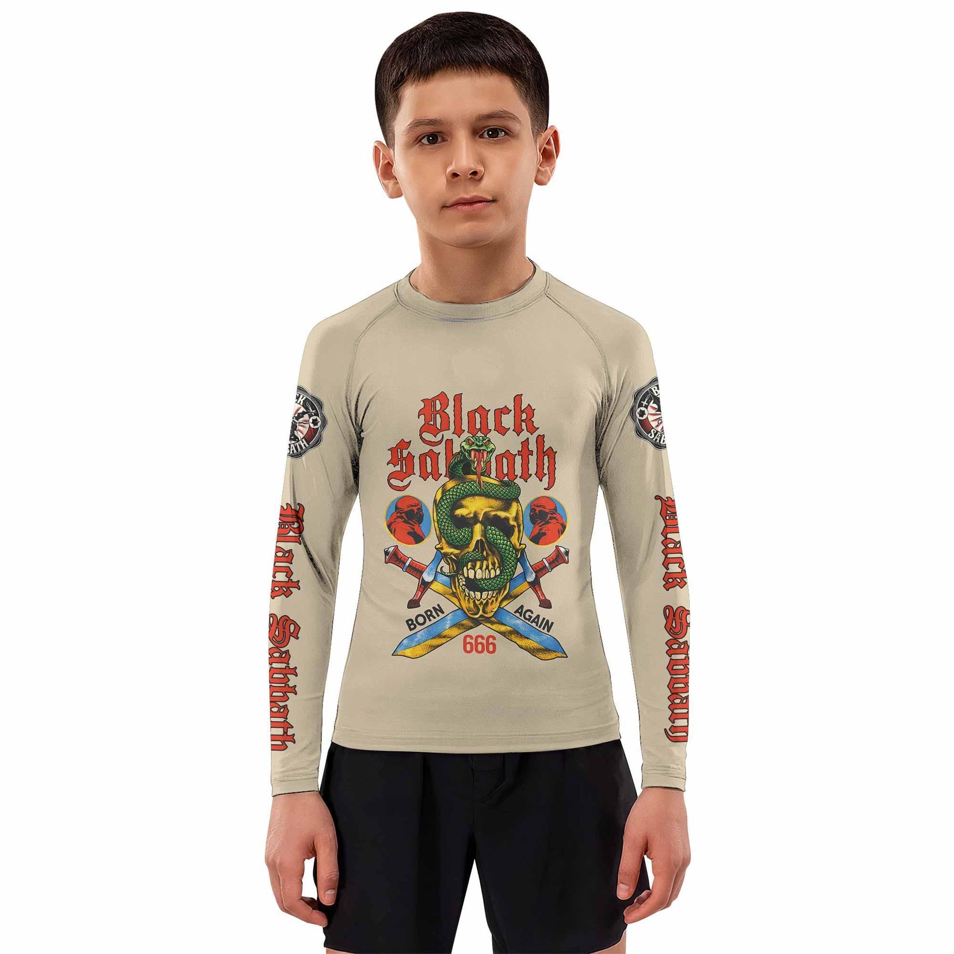 Black Sabbath Born Again Kids Rash Guard Long Sleeve - boy's lifestyle view