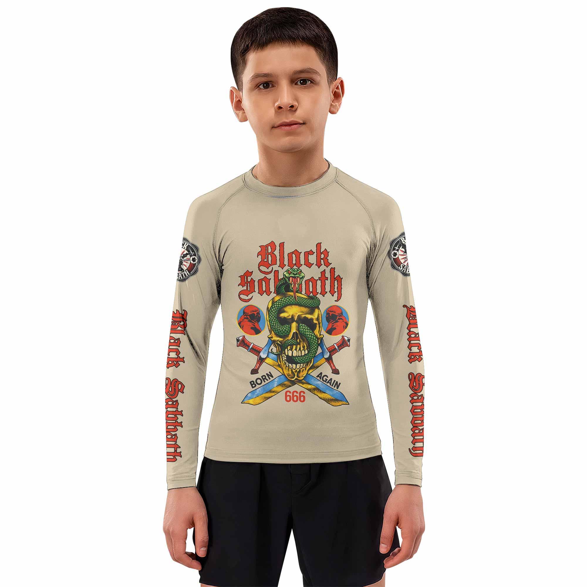 Black Sabbath Born Again Kids Rash Guard Long Sleeve - boy's lifestyle view