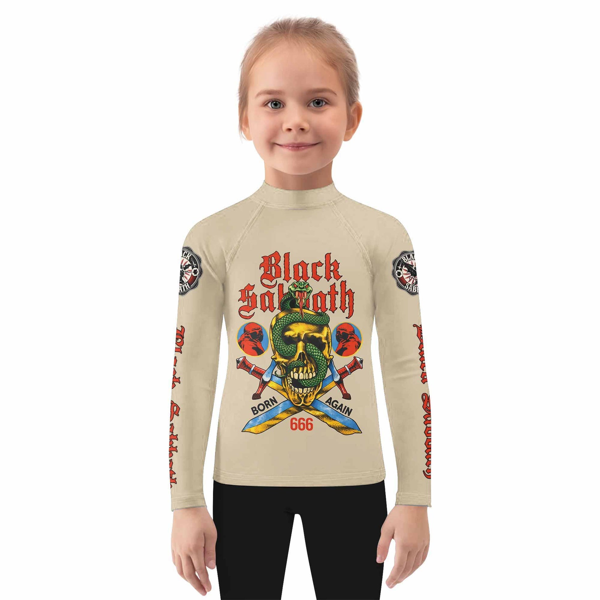 Black Sabbath Born Again Kids Rash Guard Long Sleeve - girl's lifestyle view