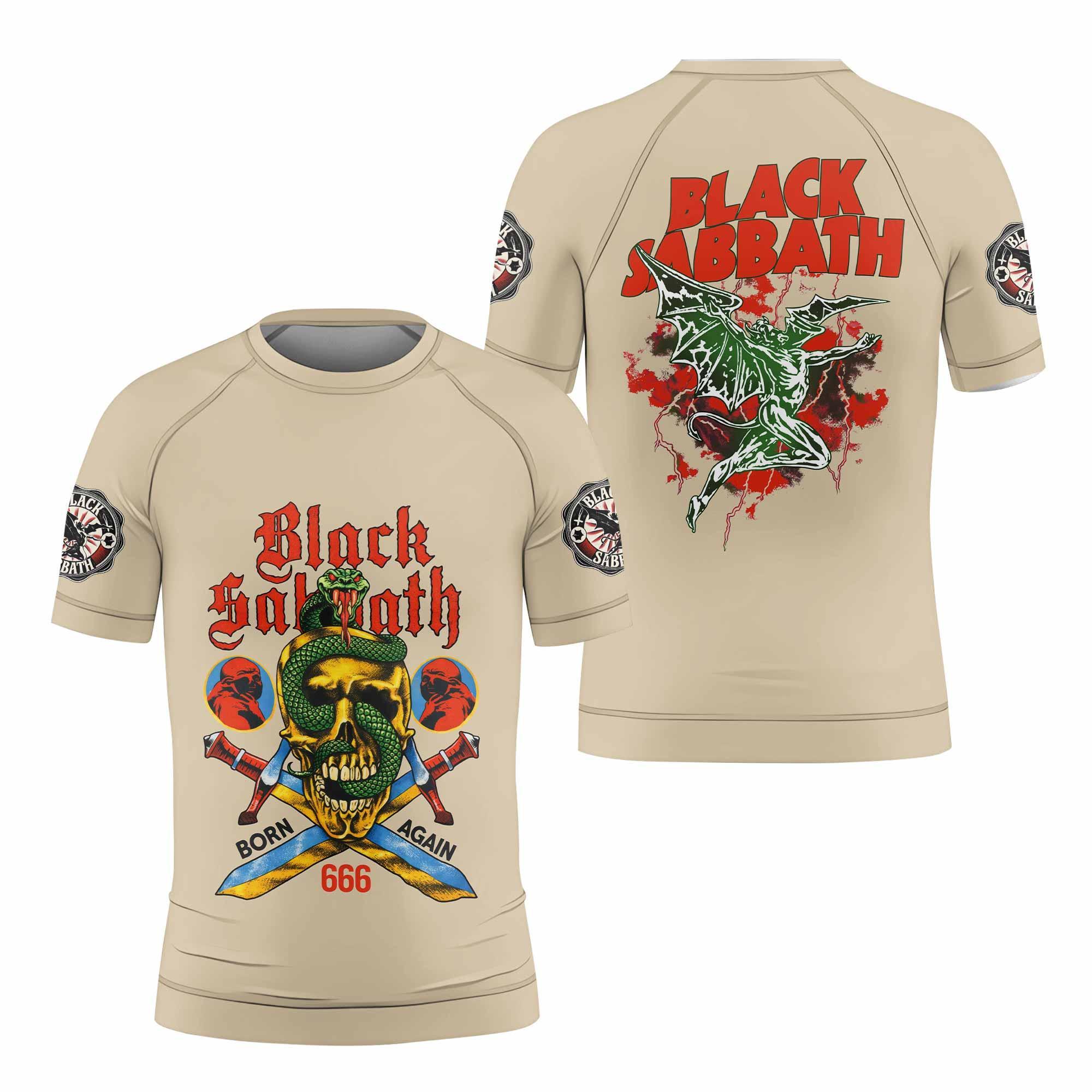 Black Sabbath Born Again Kids Rash Guard Short Sleeve - front and back view