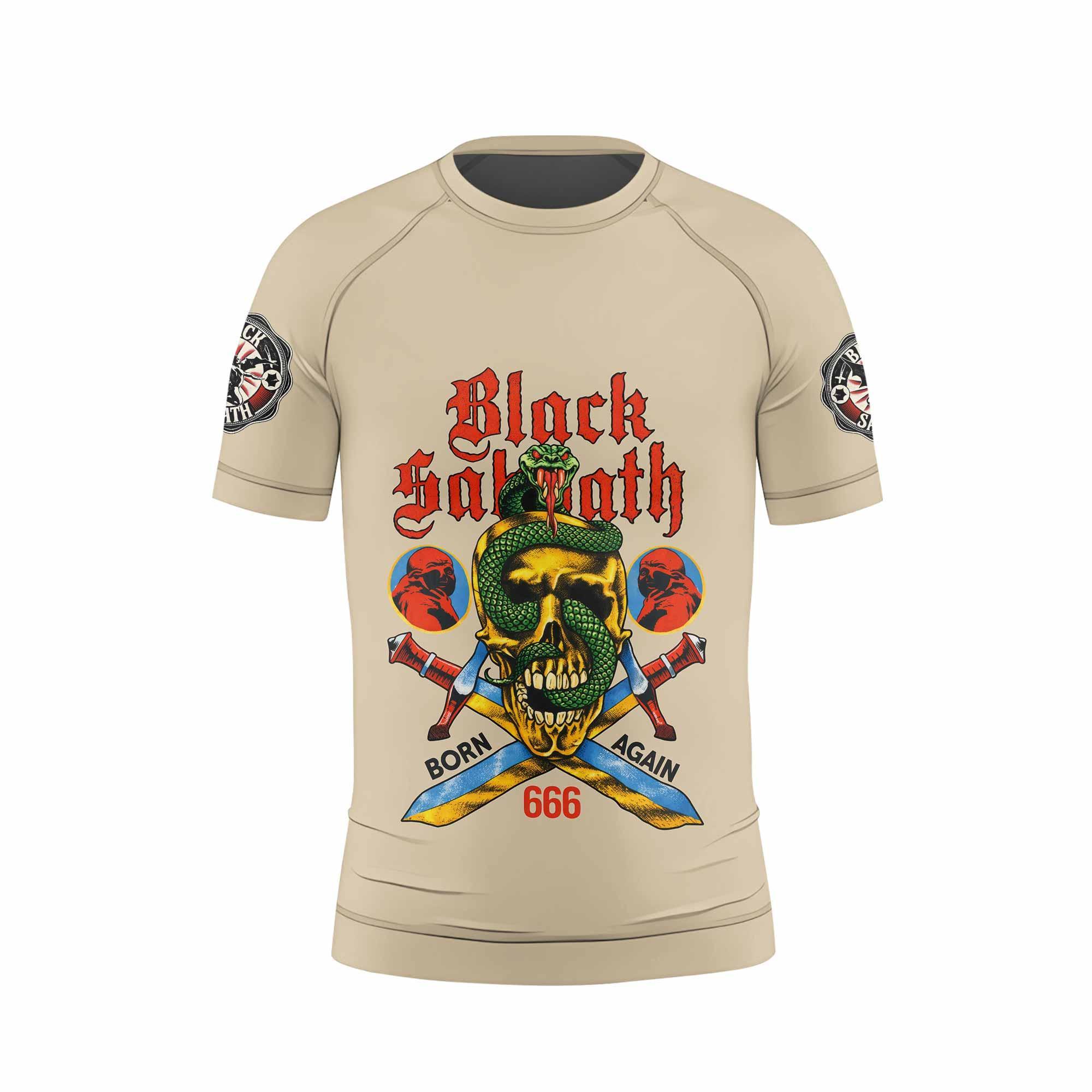 Black Sabbath Born Again Kids Rash Guard Short Sleeve - front view mockup