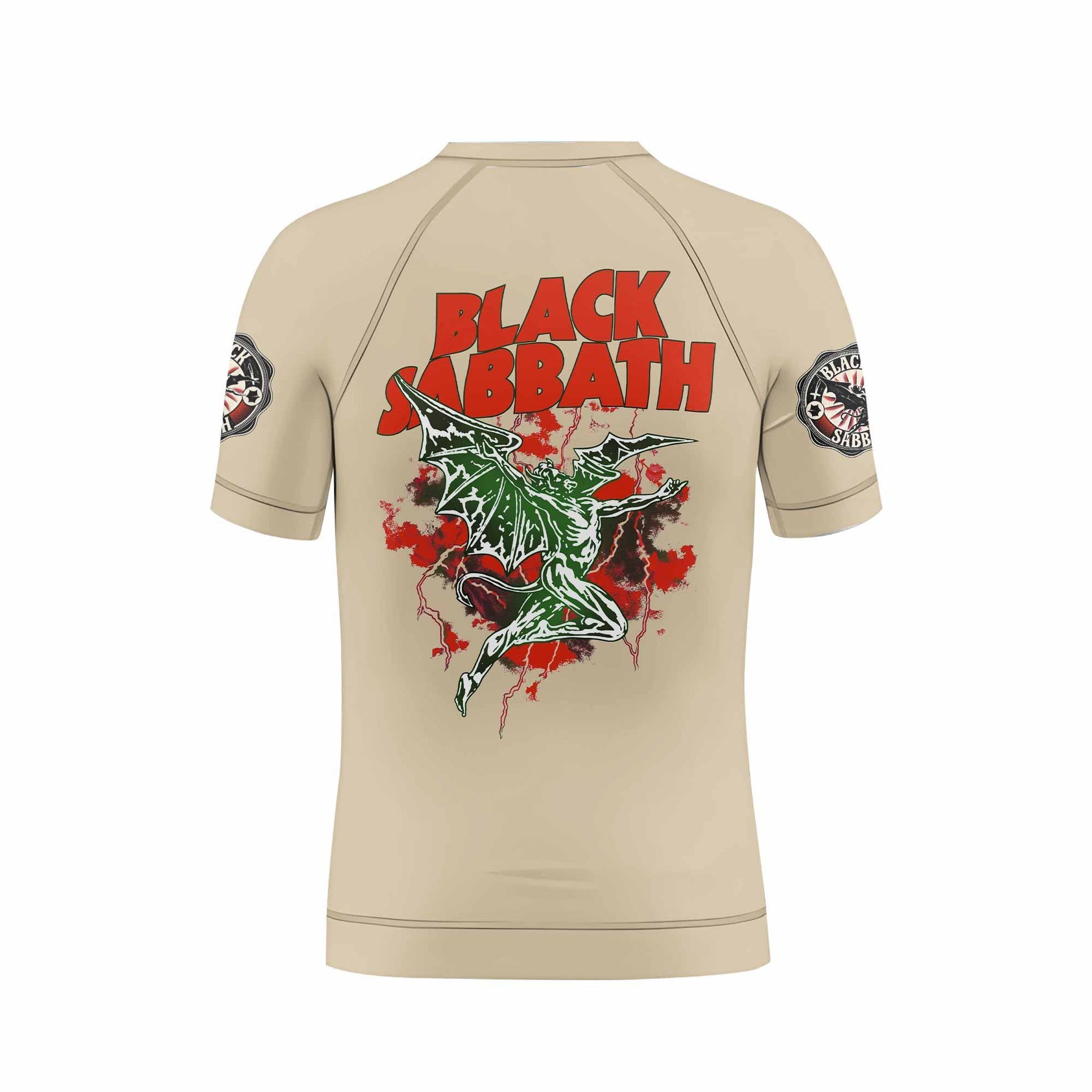 Black Sabbath Born Again Kids Rash Guard Short Sleeve - back view mockup