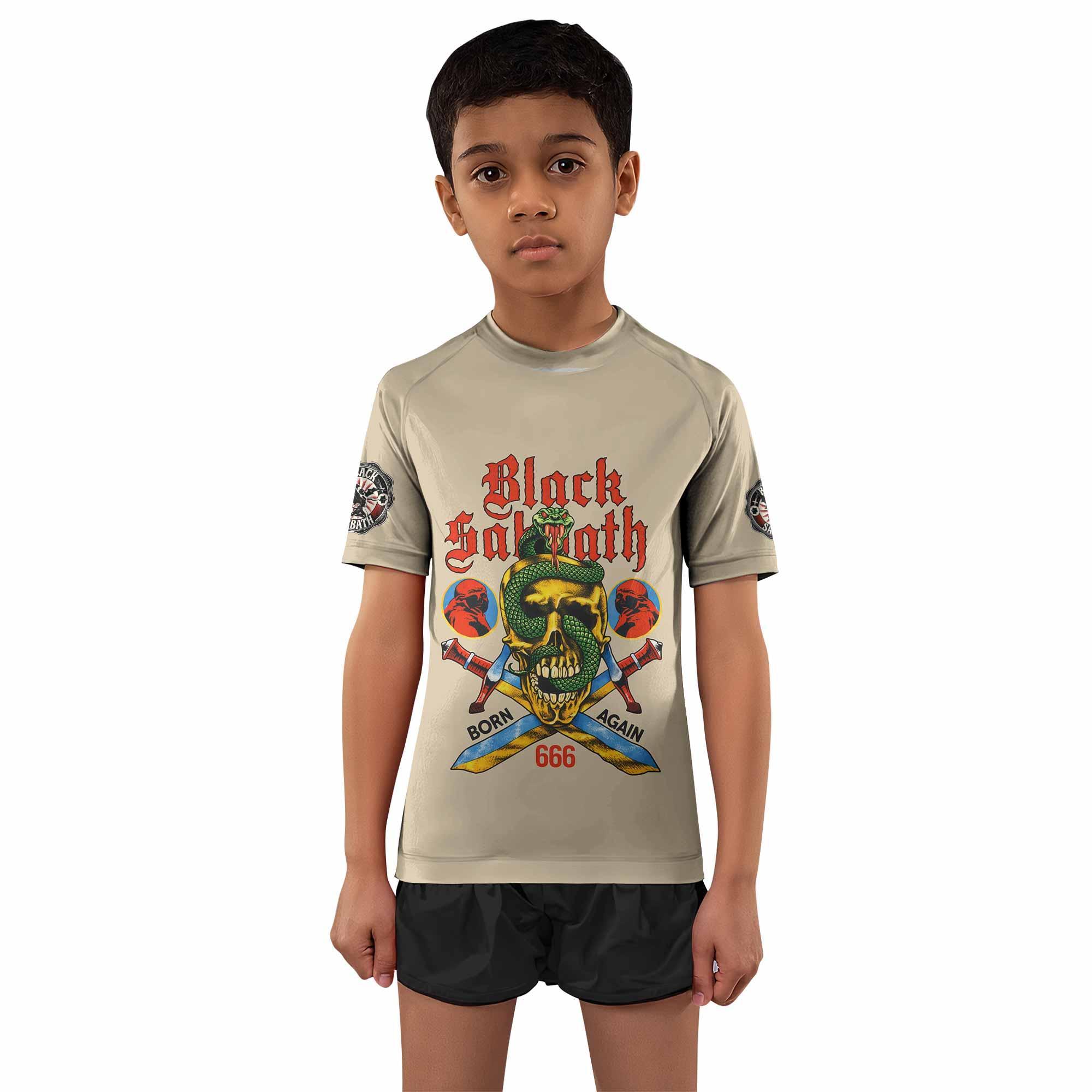 Black Sabbath Born Again Kids Rash Guard Short Sleeve - boy's lifestyle view
