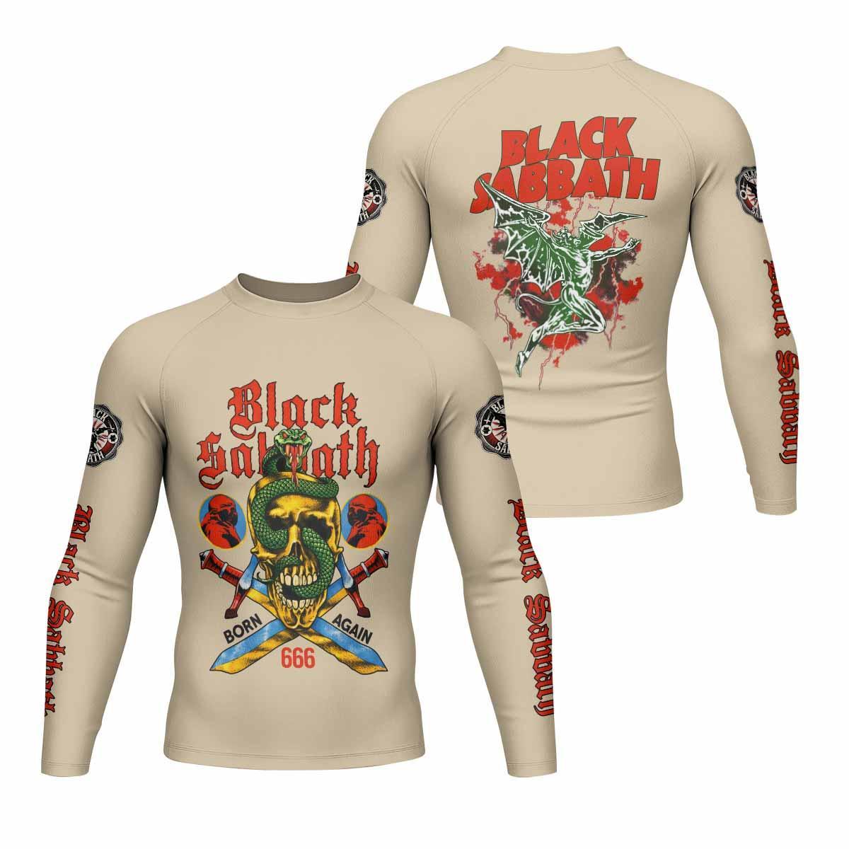 Black Sabbath Born Again Men's Rash Guard Long Sleeve - front and back view
