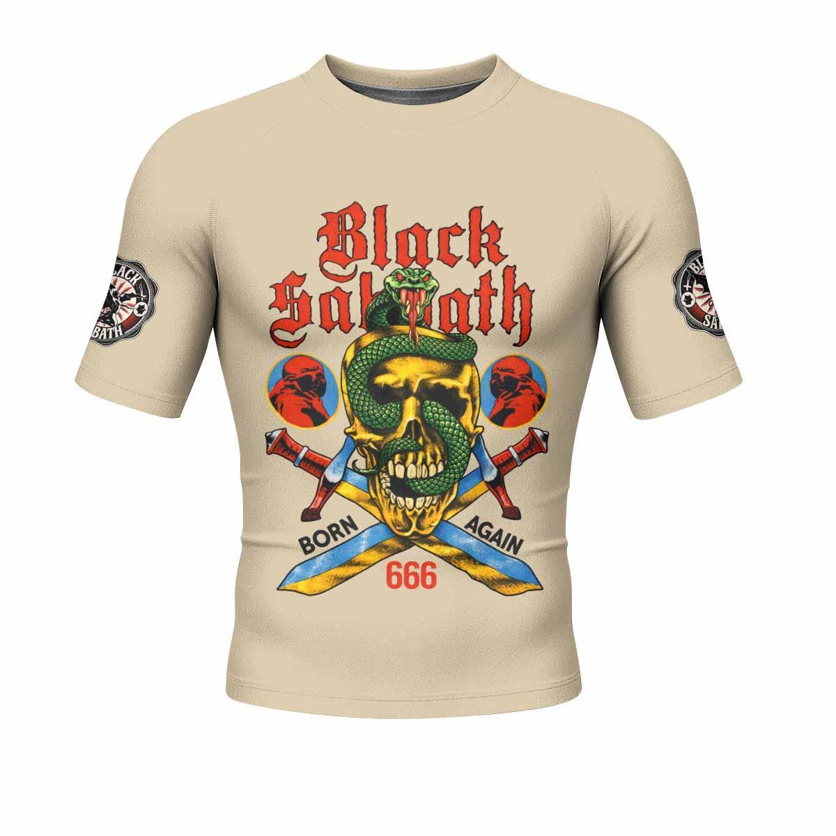 Black Sabbath Born Again Men's Rash Guard Short Sleeve - front view mockup