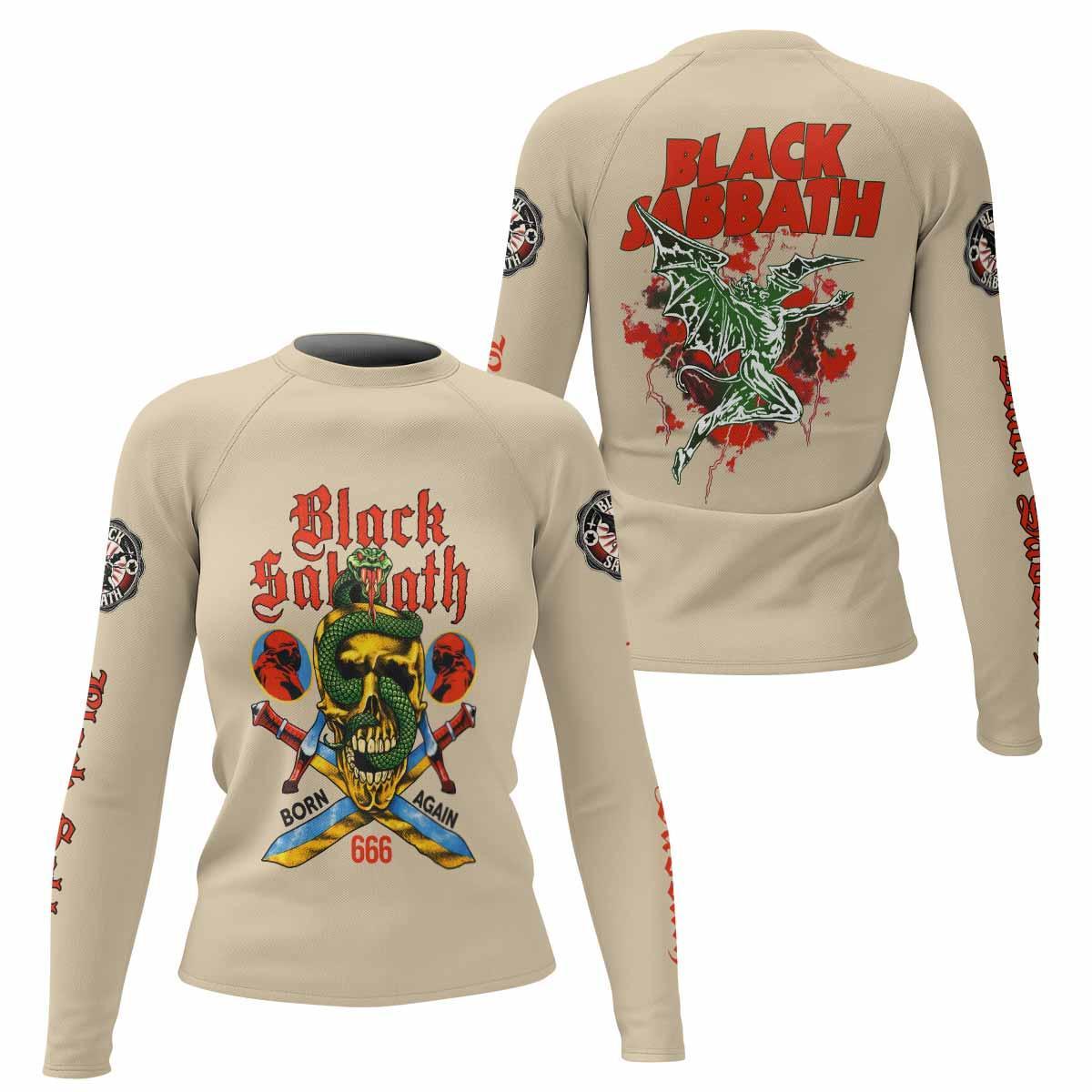 Black Sabbath Born Again Women's Rash Guard Long Sleeve - front and back view