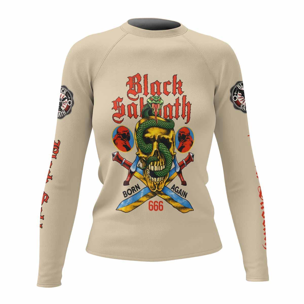 Black Sabbath Born Again Women's Rash Guard Long Sleeve - front view mockup