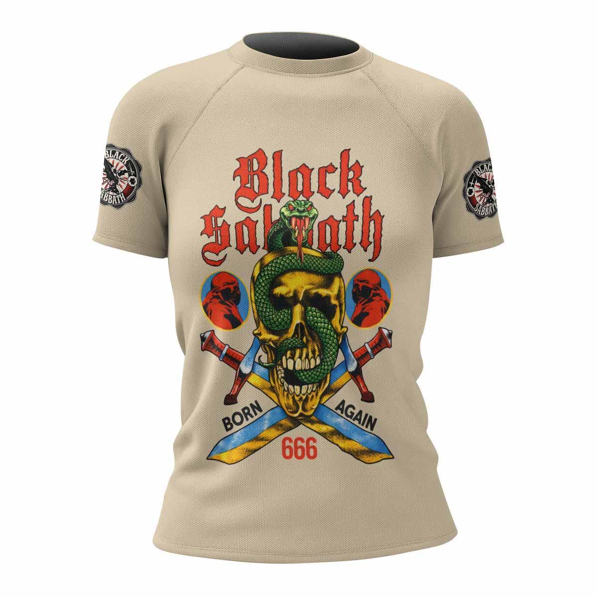 Black Sabbath Born Again Women's Rash Guard Short Sleeve - front view mockup