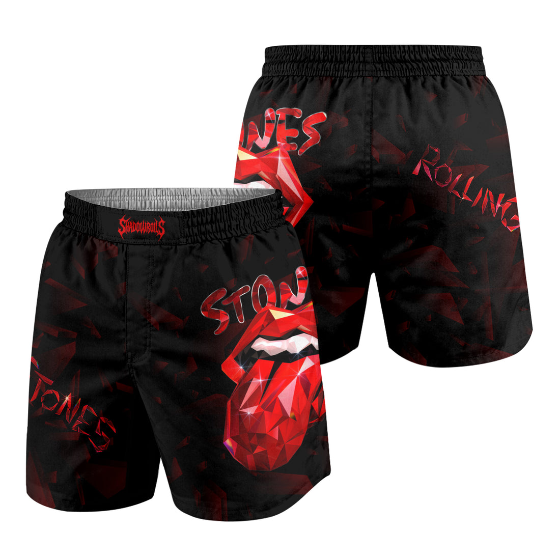 The Rolling Stones Tongue Logo Grappling Shorts - front and back view