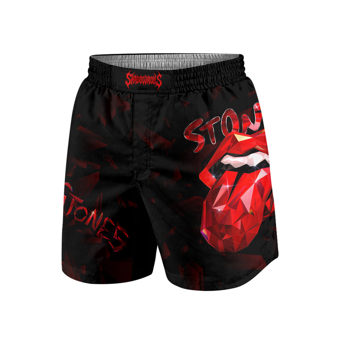 The Rolling Stones Tongue Logo Grappling Shorts - front and back view