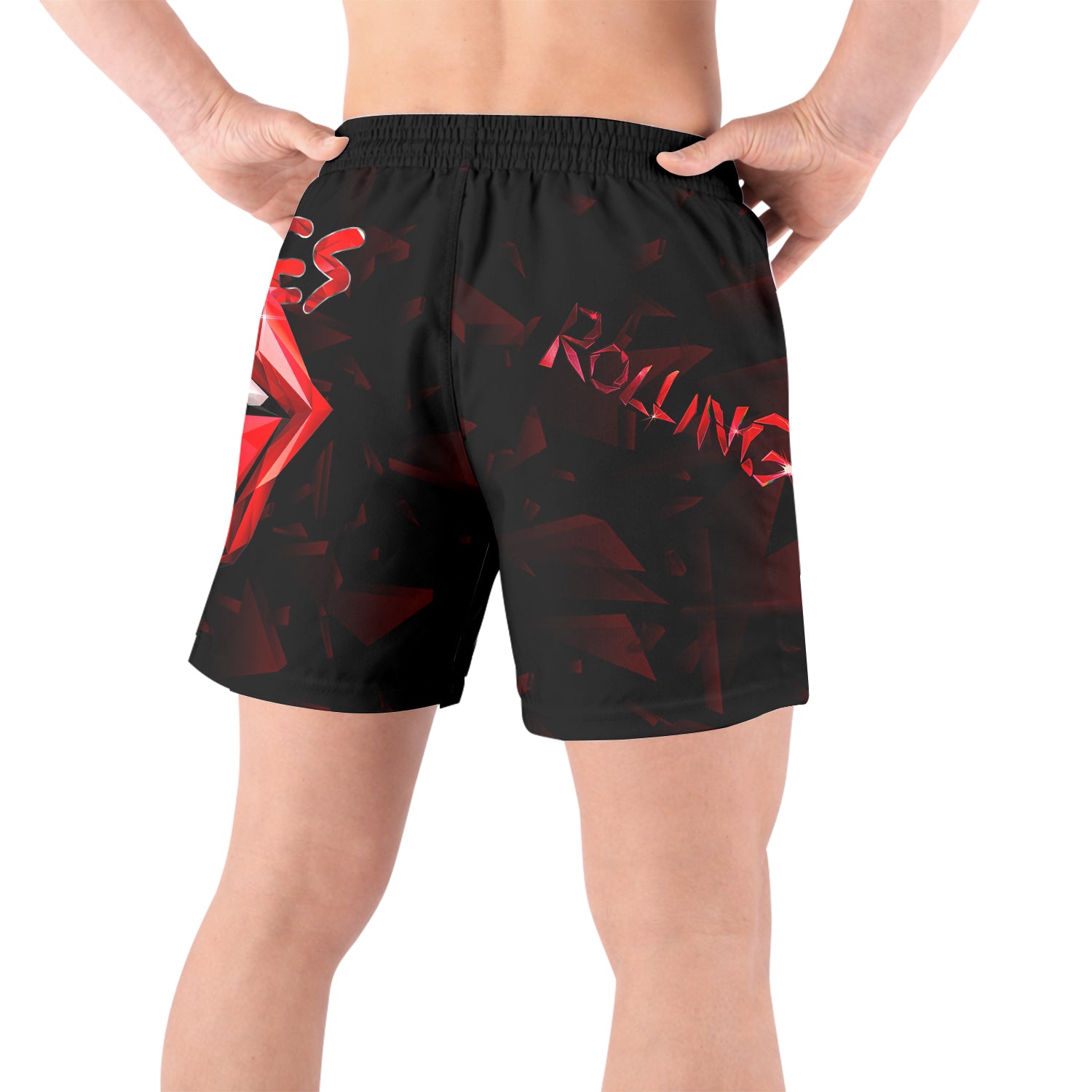 The Rolling Stones Tongue Logo Grappling Shorts - back view lifestyle