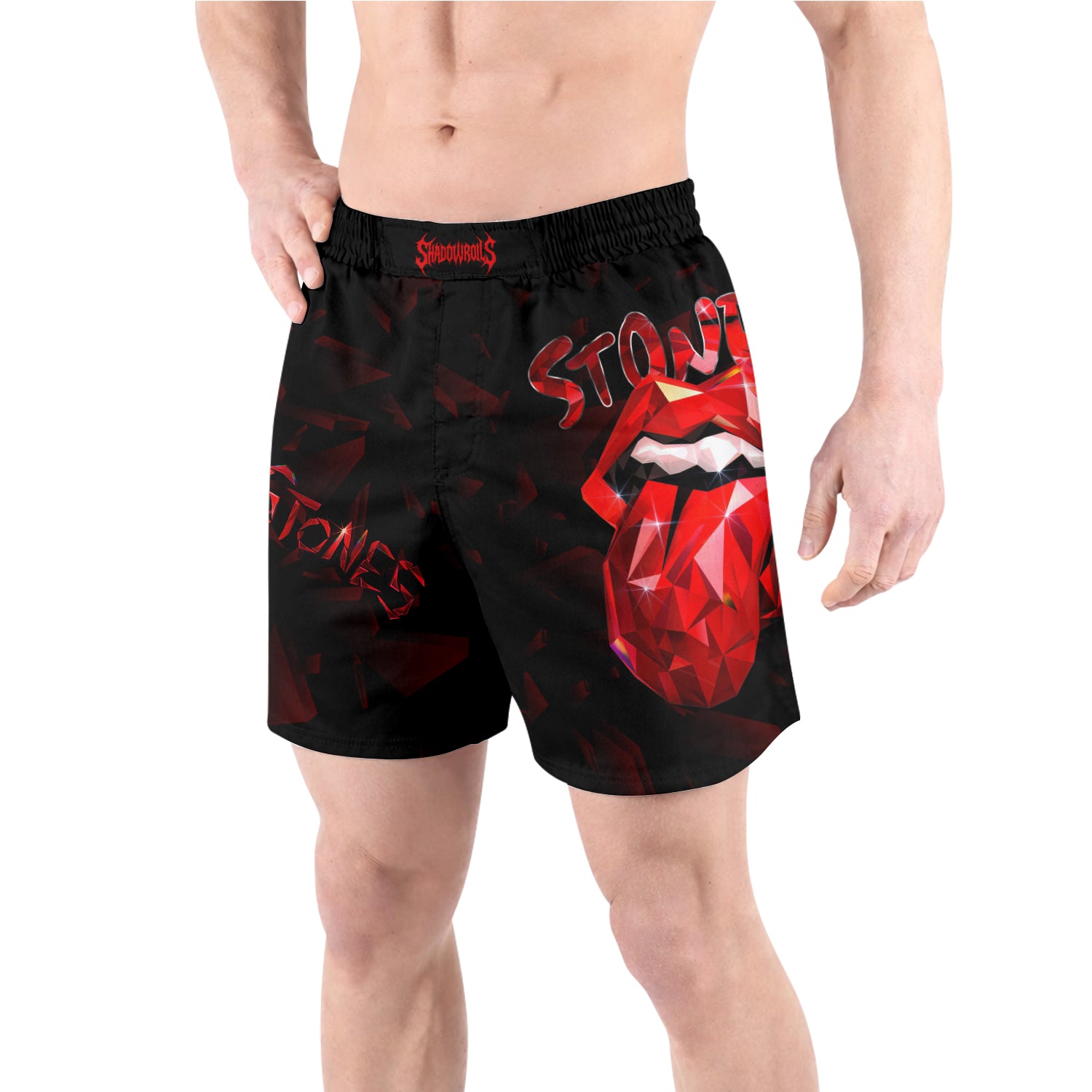 The Rolling Stones Tongue Logo Grappling Shorts - front view lifestyle