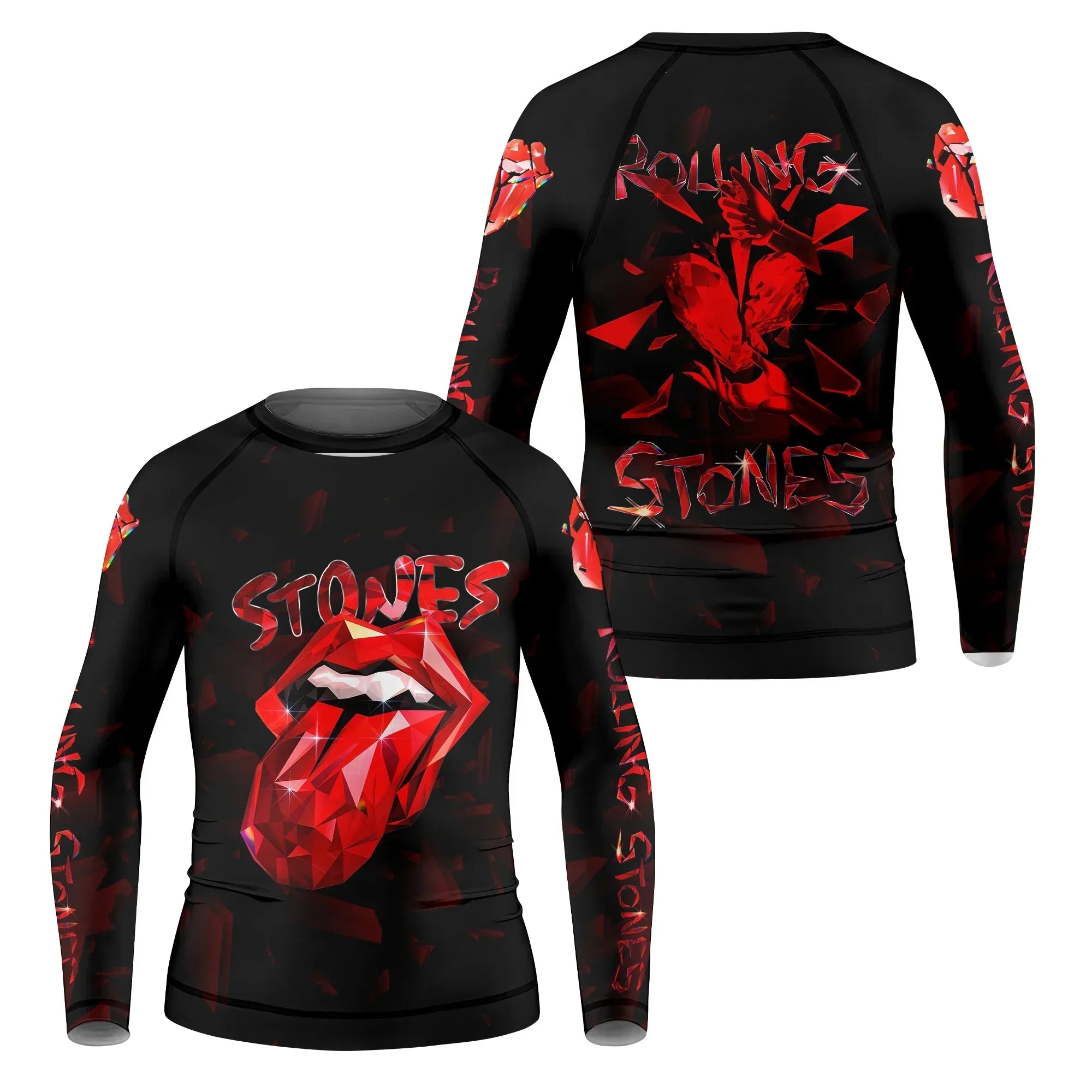 The Rolling Stones Tongue Logo Kids Rash Guard Long Sleeve - front and back view
