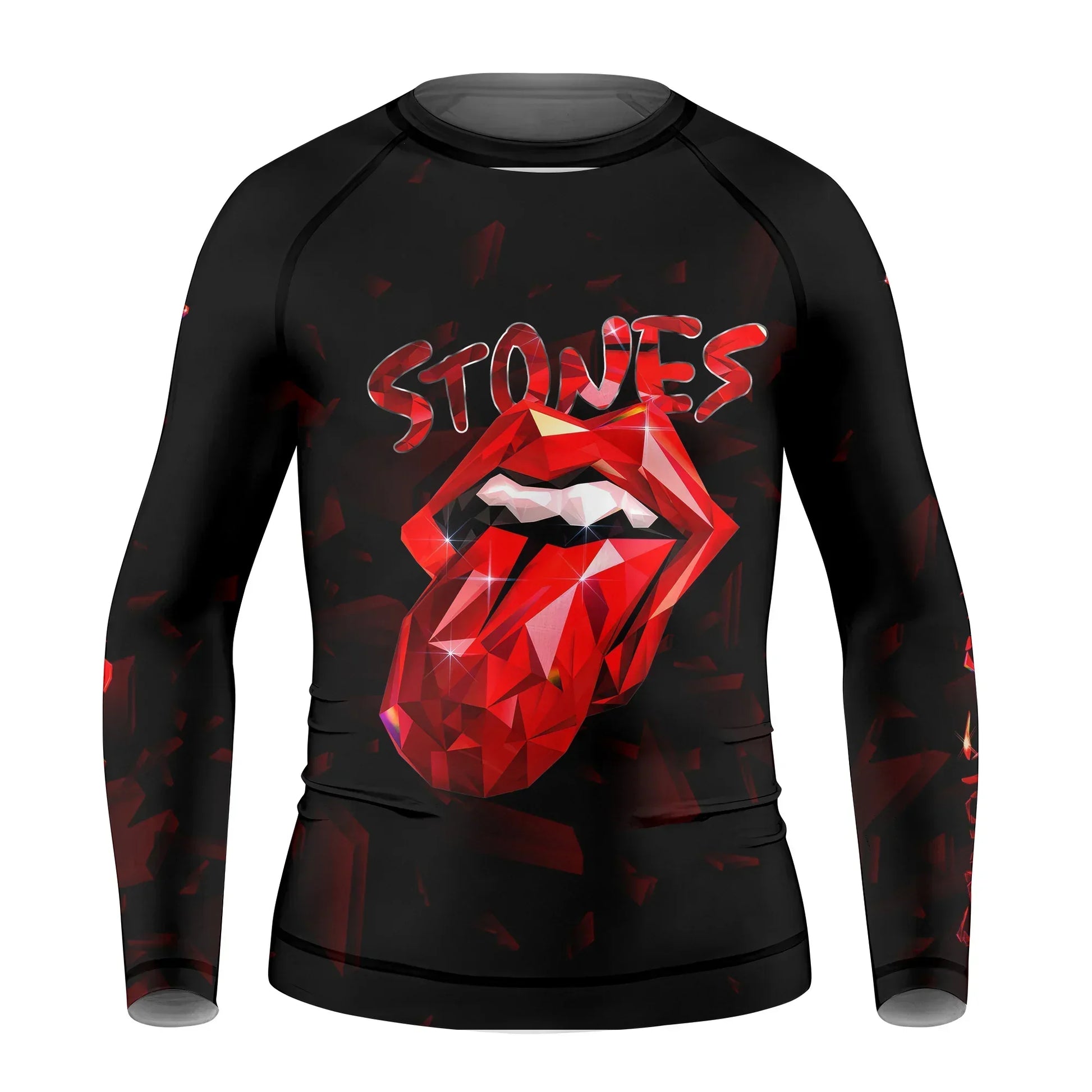 The Rolling Stones Tongue Logo Kids Rash Guard Long Sleeve - front view mockup