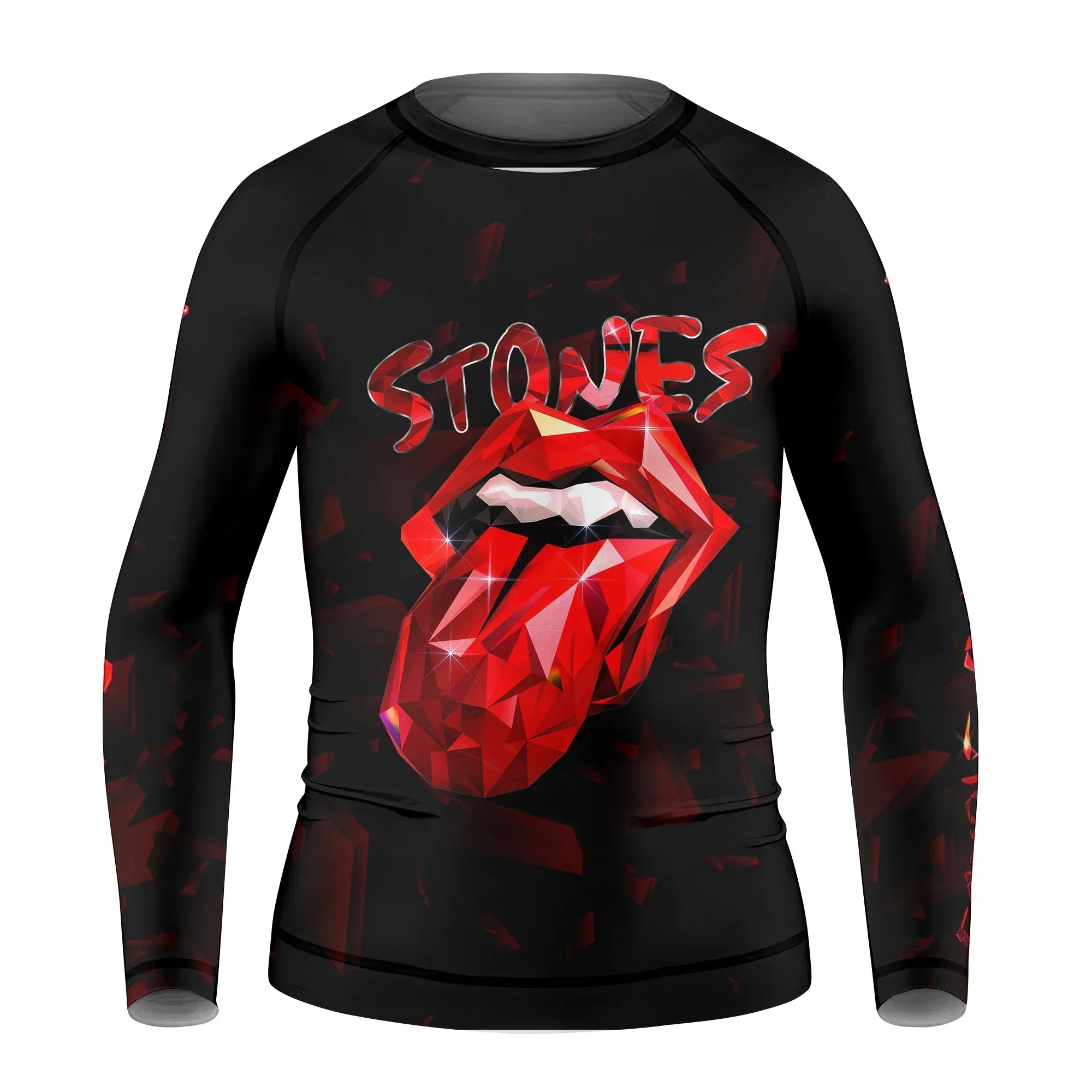 The Rolling Stones Tongue Logo Kids Rash Guard Long Sleeve - front view mockup