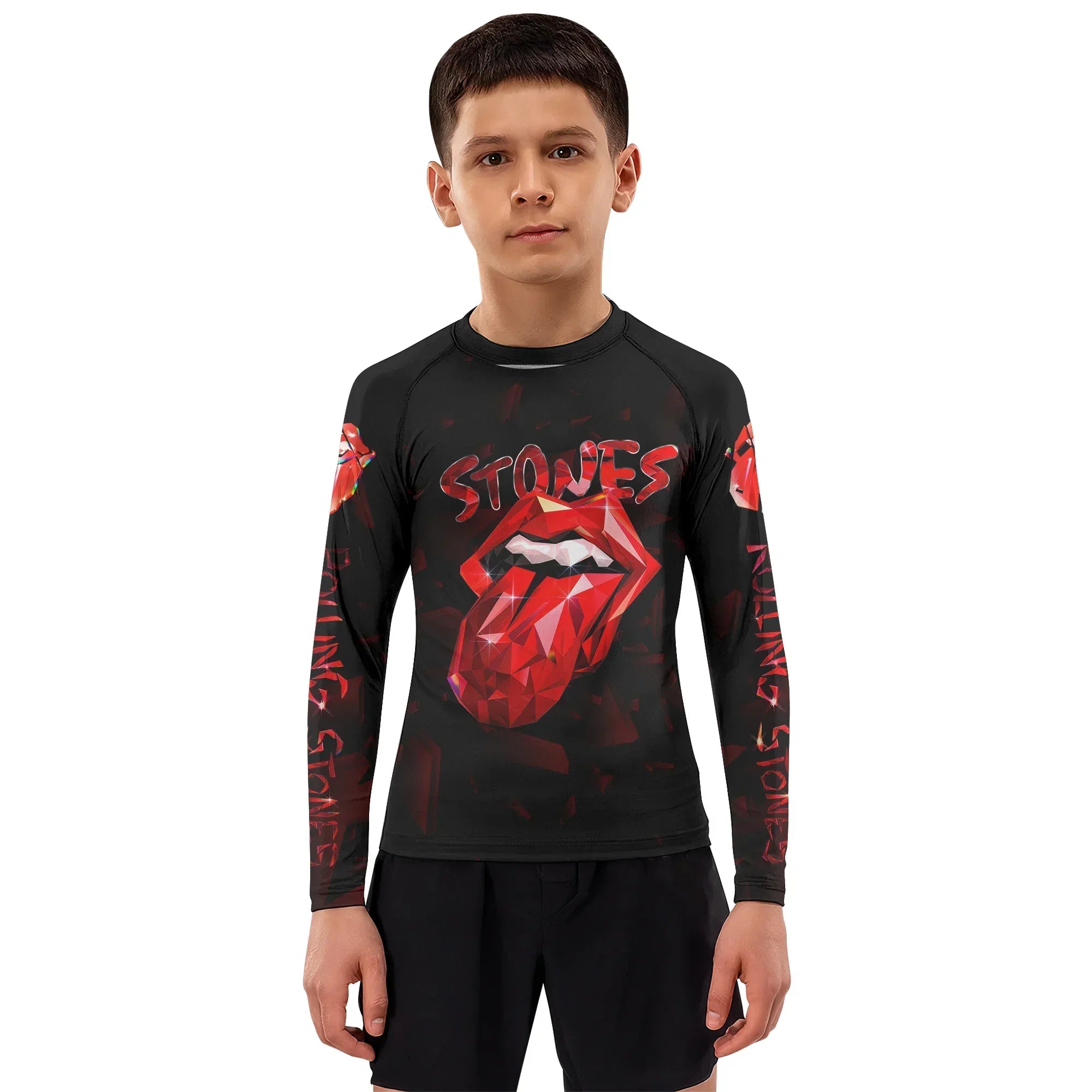 The Rolling Stones Tongue Logo Kids Rash Guard Long Sleeve - boy's lifestyle view