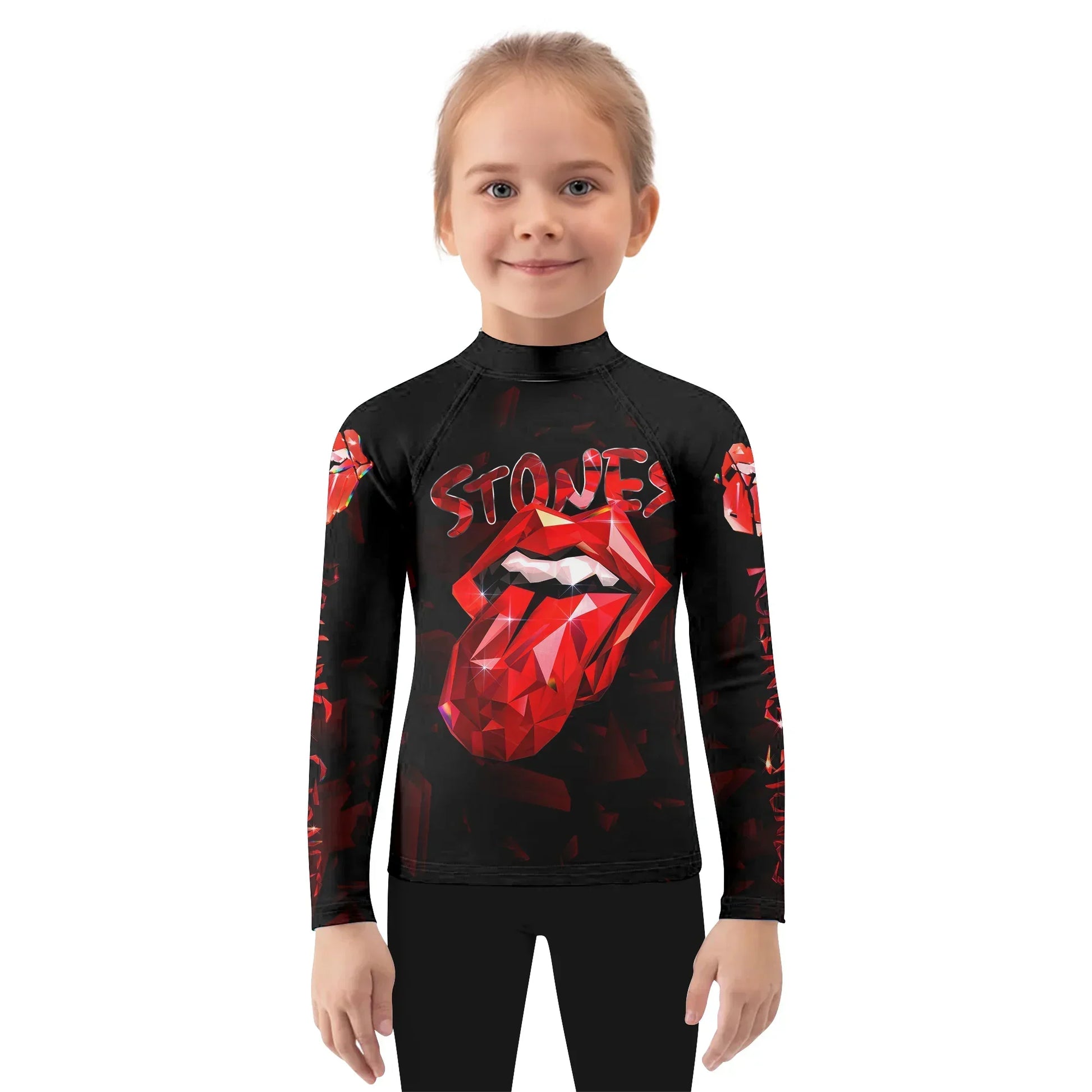 The Rolling Stones Tongue Logo Kids Rash Guard Long Sleeve - girl's lifestyle view