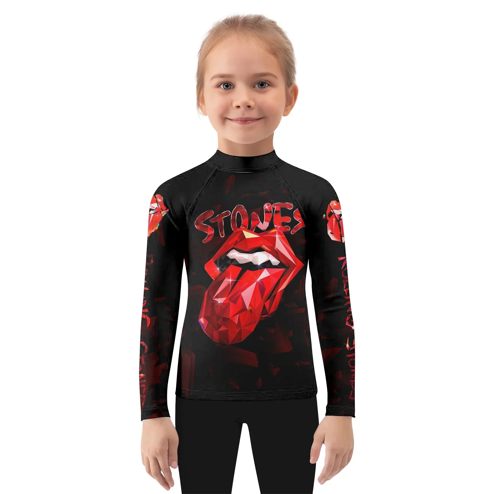 The Rolling Stones Tongue Logo Kids Rash Guard Long Sleeve - girl's lifestyle view