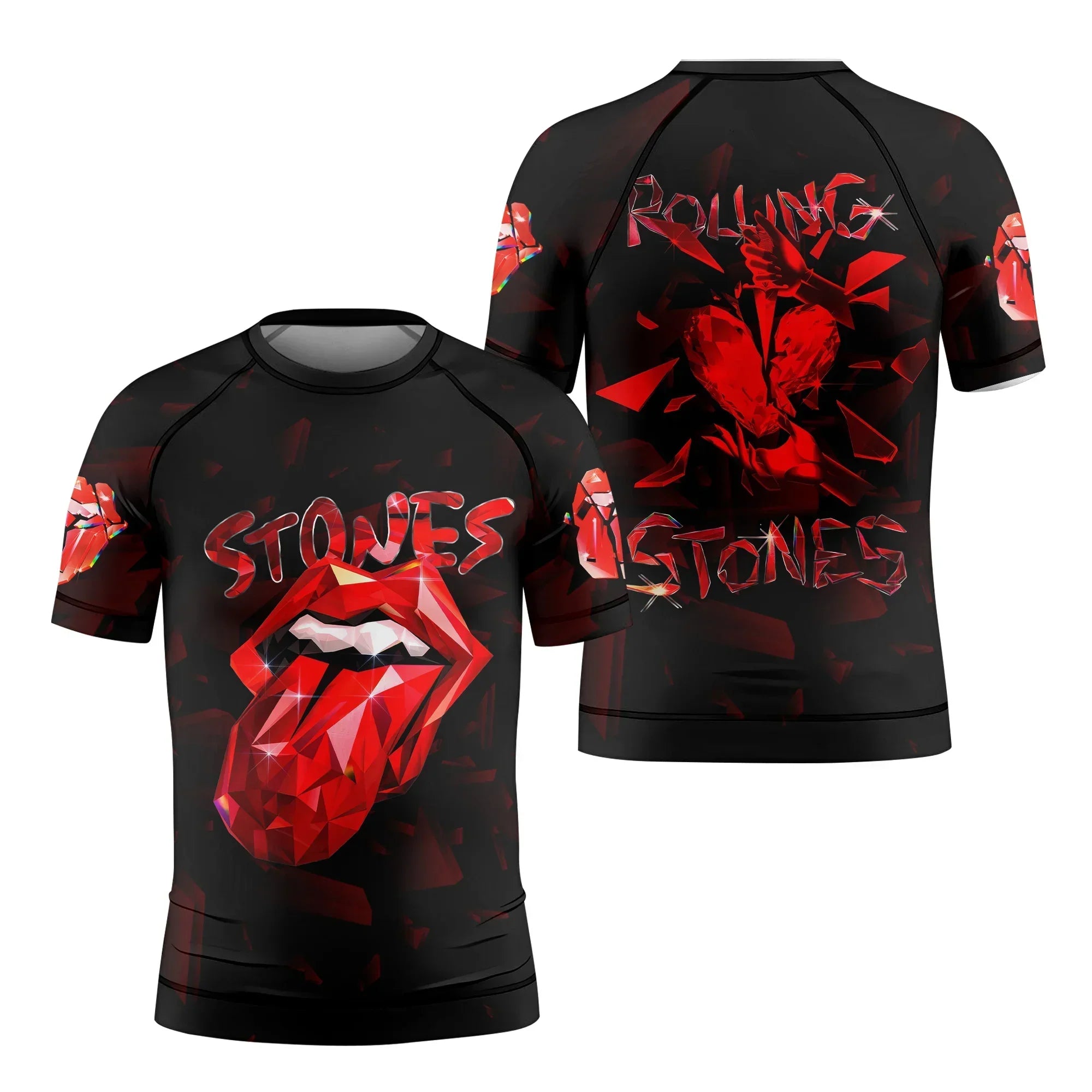 The Rolling Stones Tongue Logo Kids Rash Guard Short Sleeve - front and back view
