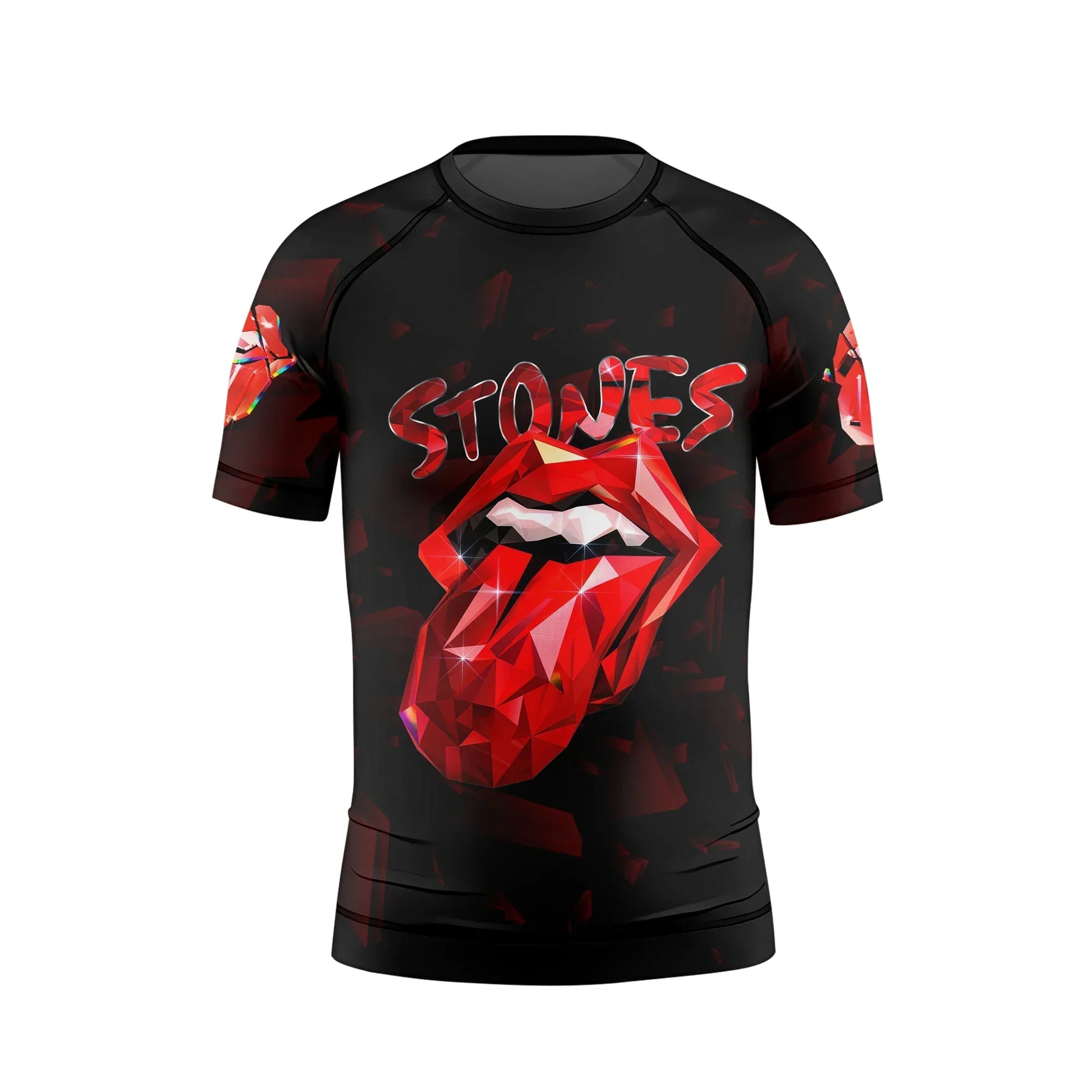 The Rolling Stones Tongue Logo Kids Rash Guard Short Sleeve - front view mockup