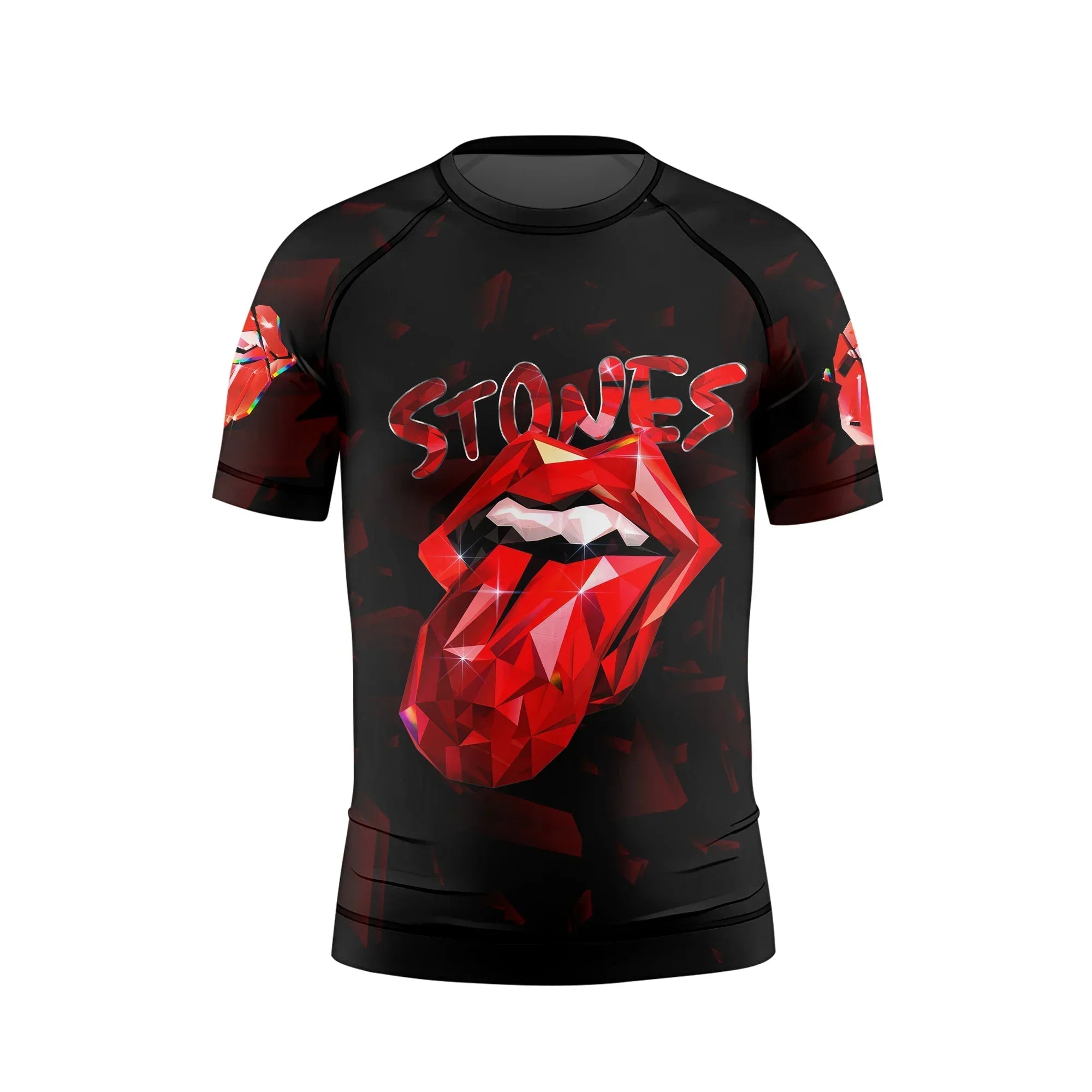 The Rolling Stones Tongue Logo Kids Rash Guard Short Sleeve - front view mockup