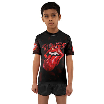 The Rolling Stones Tongue Logo Kids Rash Guard Short Sleeve - boy's lifestyle view