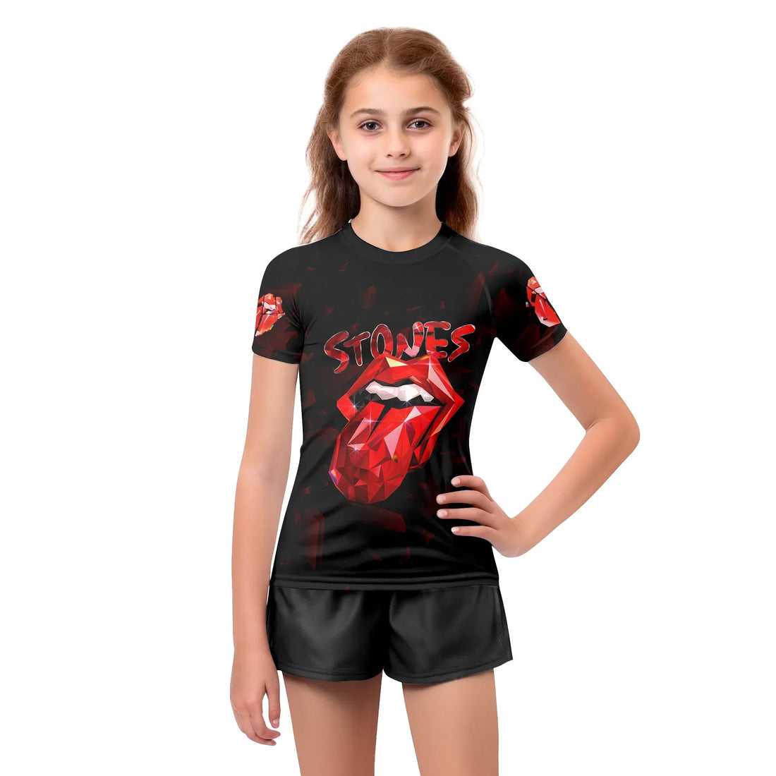 The Rolling Stones Tongue Logo Kids Rash Guard Short Sleeve - boy's lifestyle view