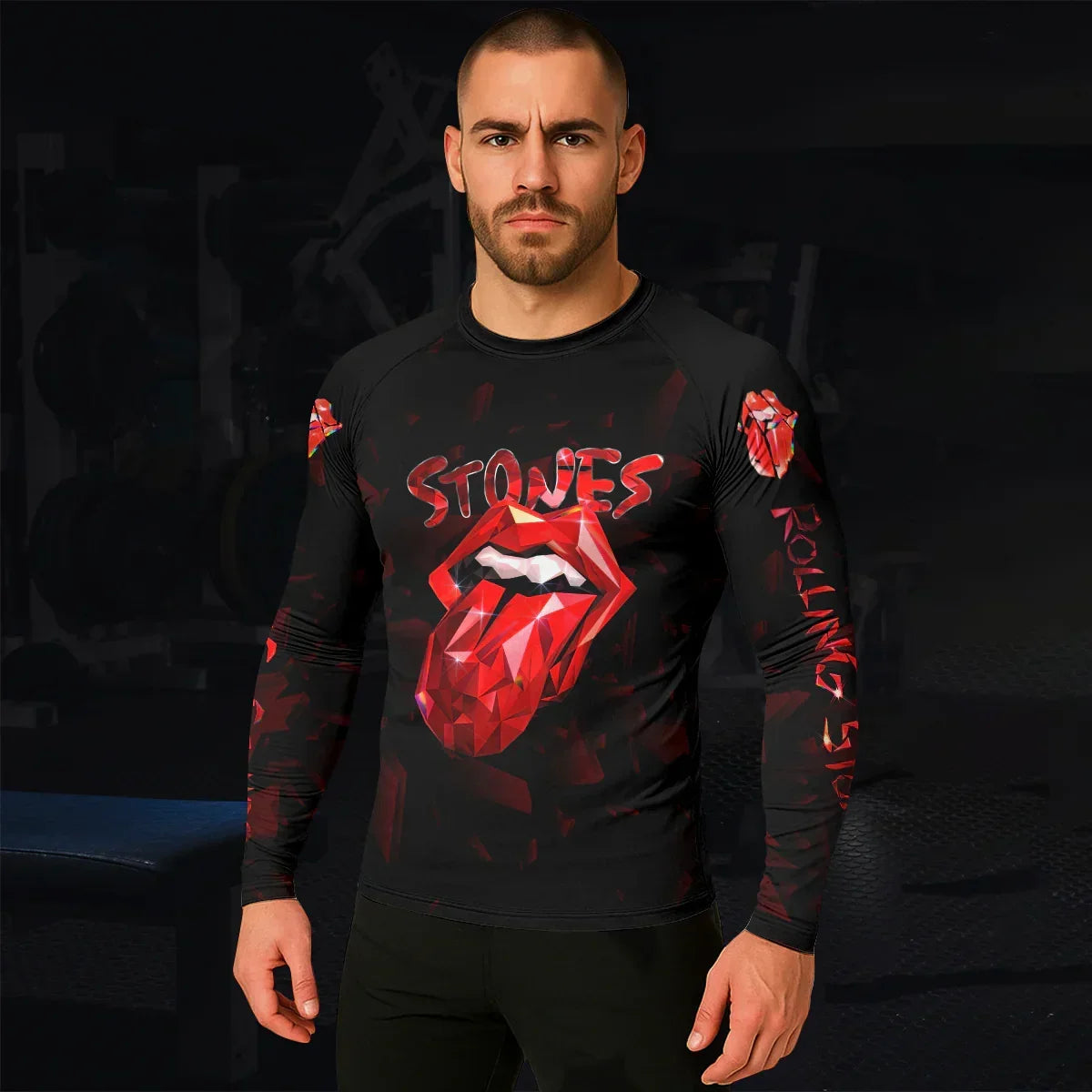 The Rolling Stones Tongue Logo Men's Rash Guard Long Sleeve - lifestyle view