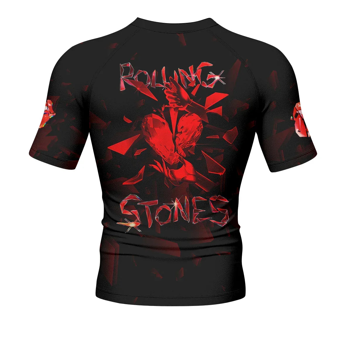 The Rolling Stones Tongue Logo Men's Rash Guard Short Sleeve - back view mockup