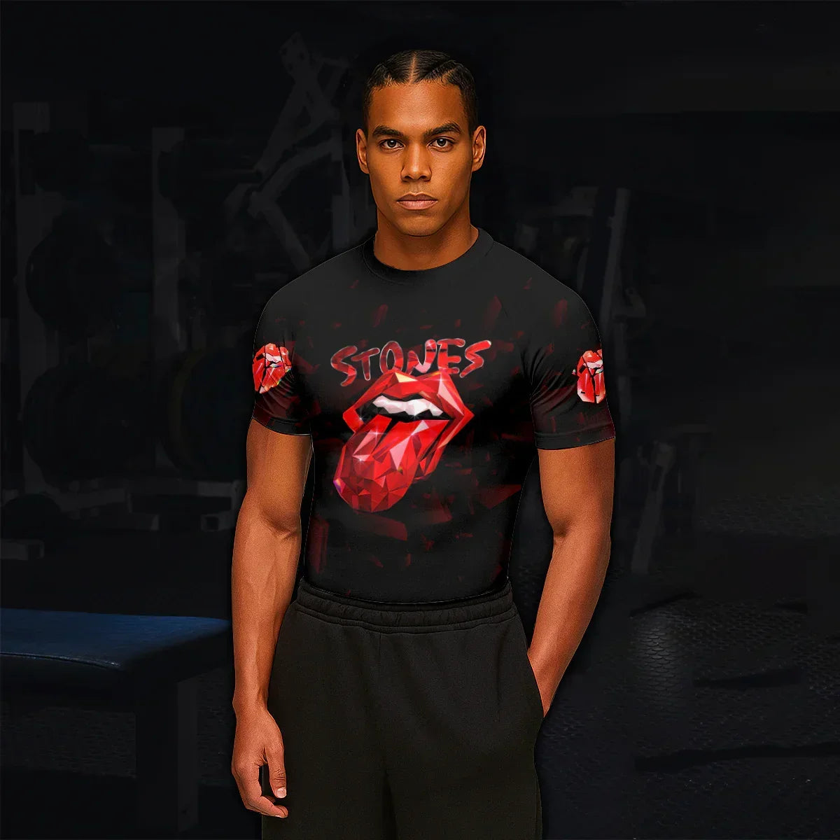 The Rolling Stones Tongue Logo Men's Rash Guard Short Sleeve - lifestyle view