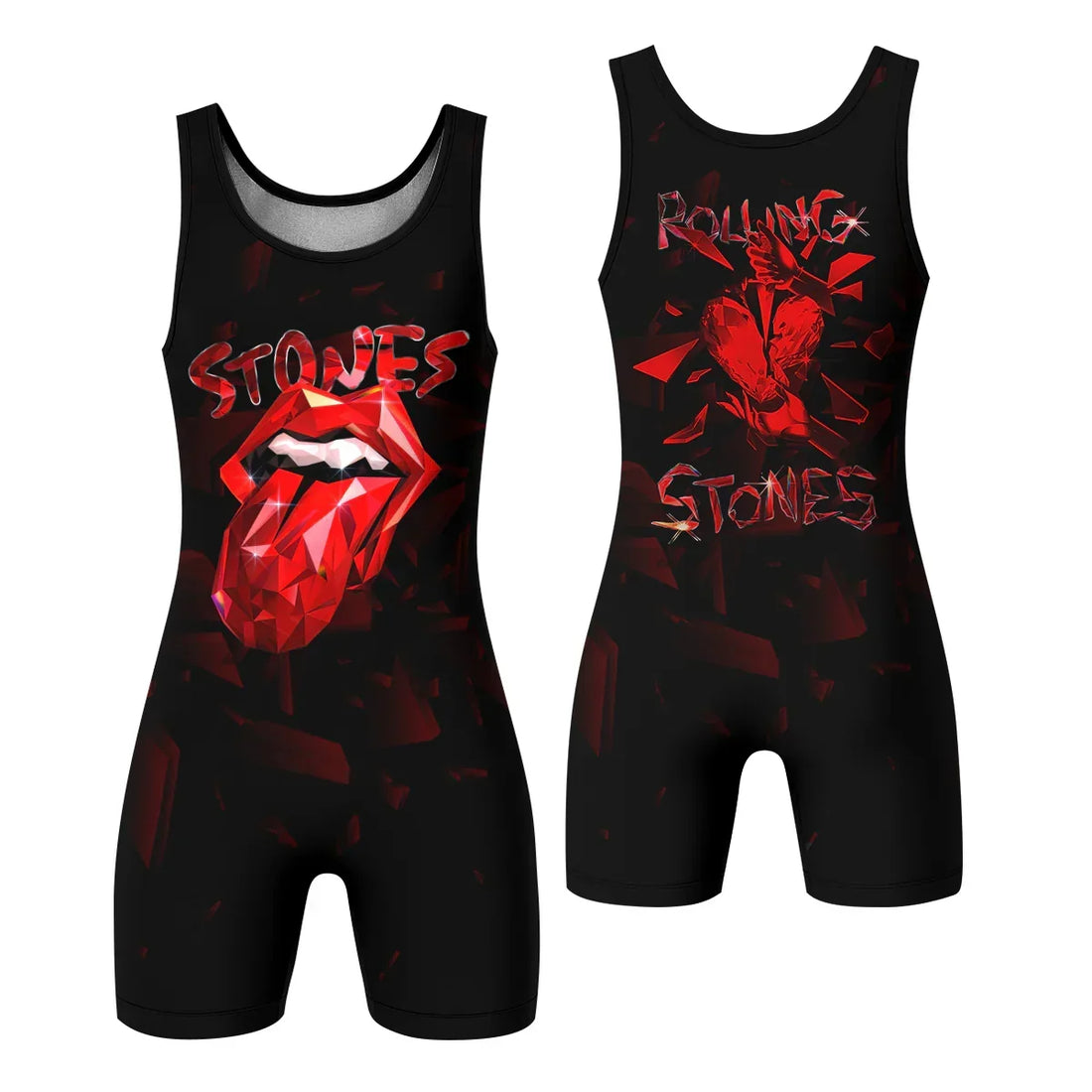 The Rolling Stones Tongue Logo Wrestling Singlet - front and back view