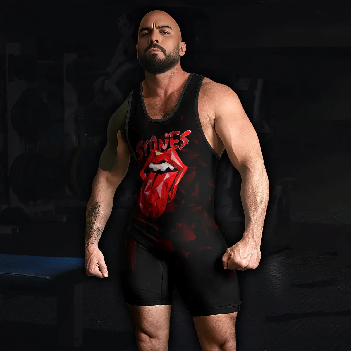 The Rolling Stones Tongue Logo Wrestling Singlet - men's lifestyle view