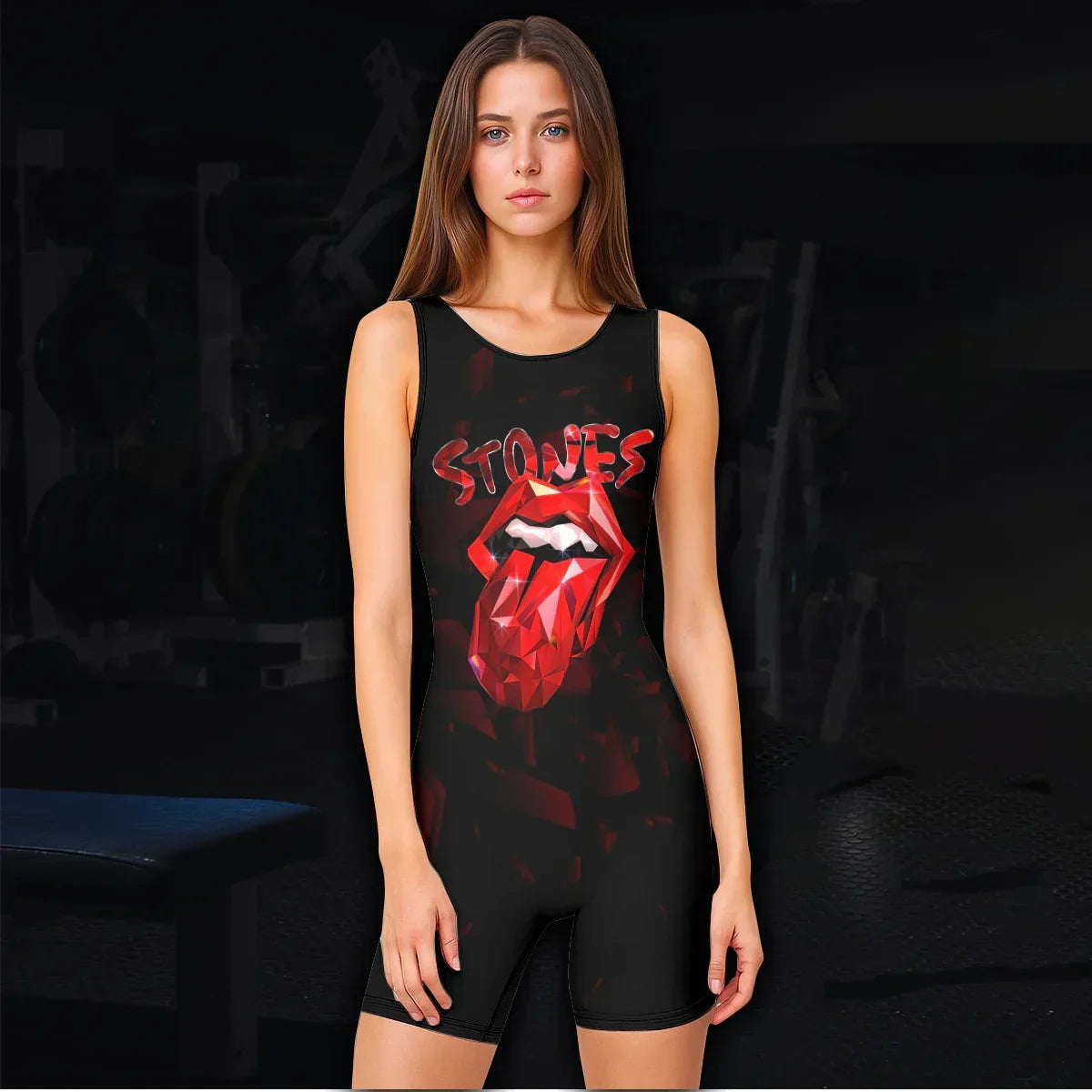 The Rolling Stones Tongue Logo Wrestling Singlet - women's lifestyle view