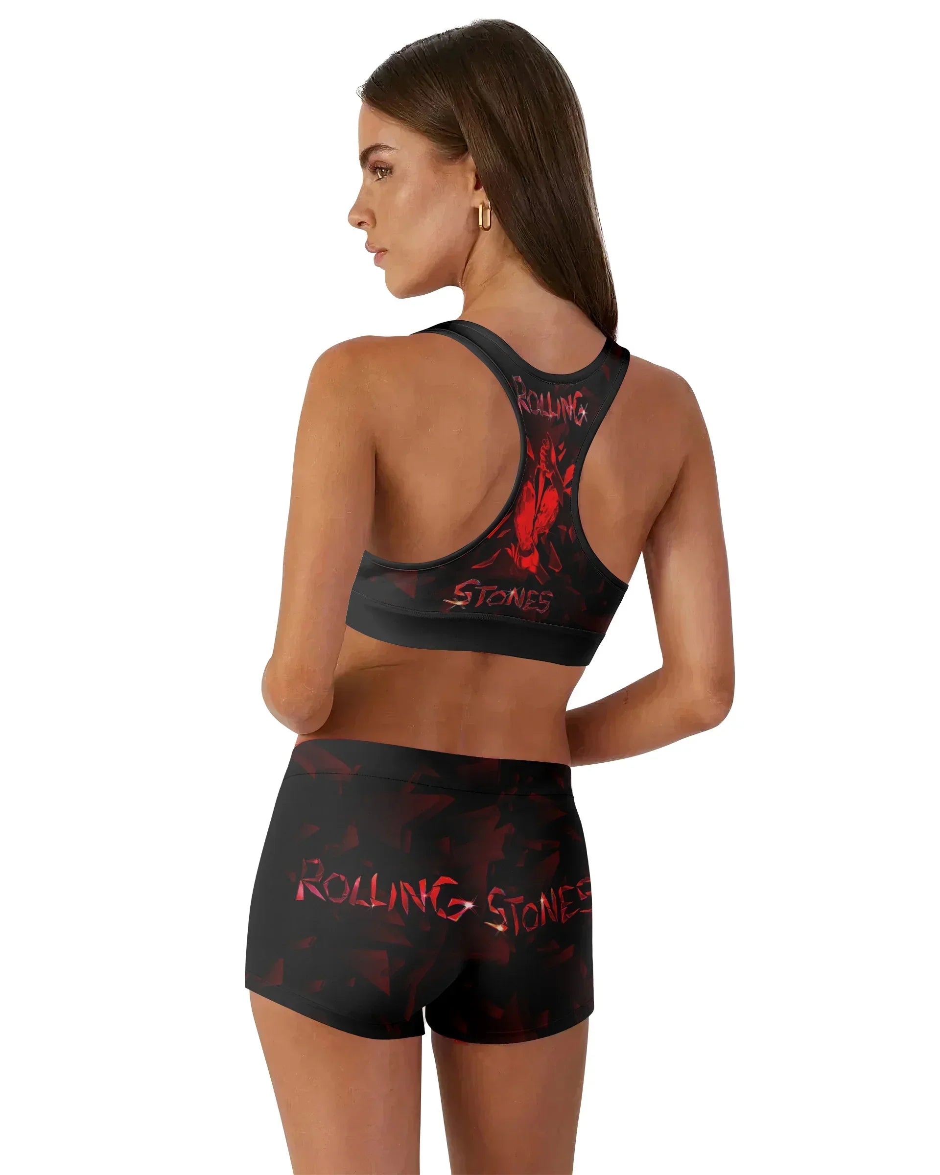 The Rolling Stones Tongue Logo Women's Workout Set - back lifestyle view