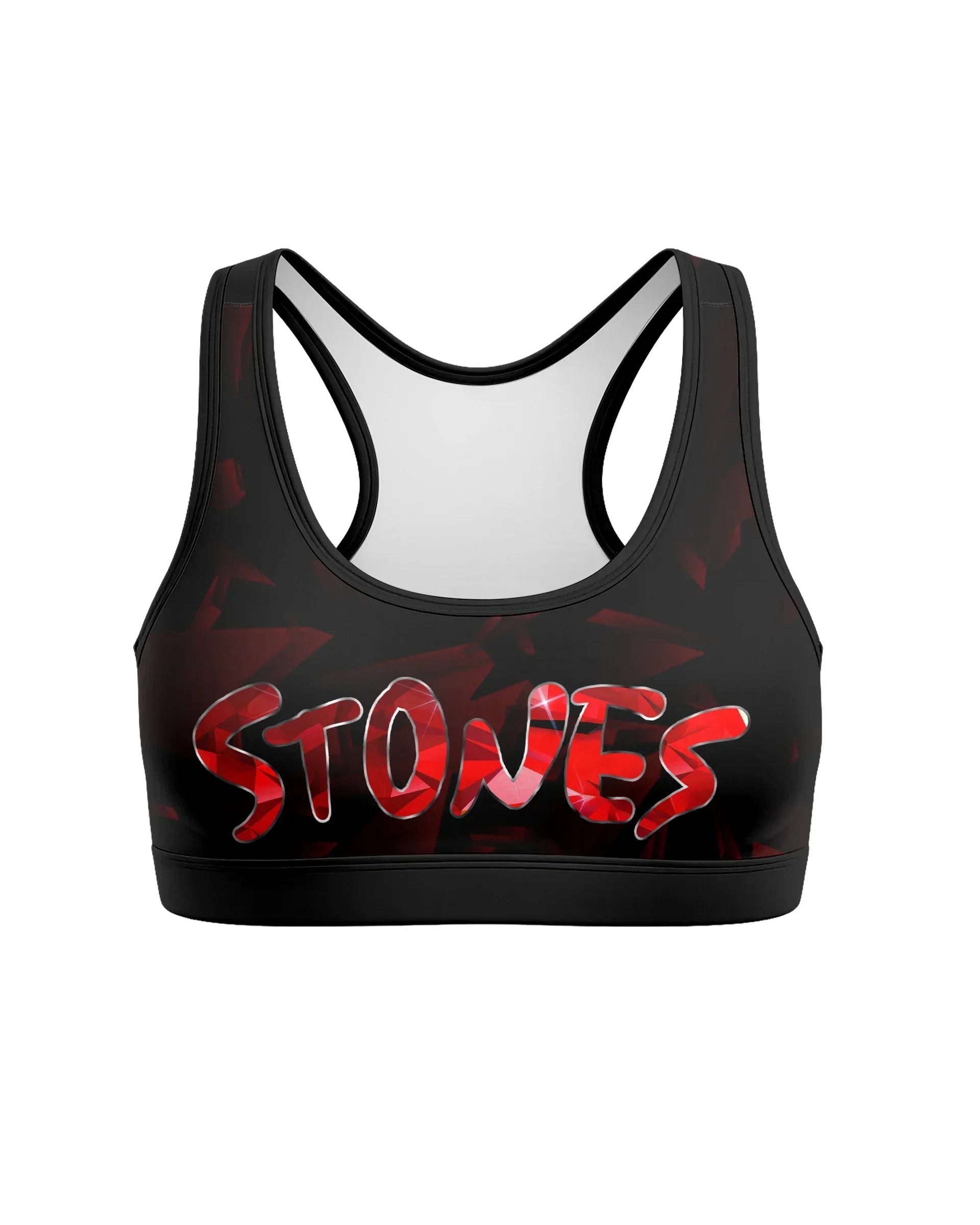 The Rolling Stones Tongue Logo Women's Padded Sports Bra - front view mockup