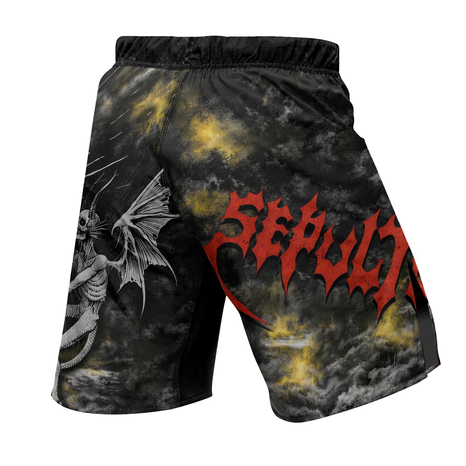 Sepultura Demonic Sacrifice Fight Shorts - back view mockup