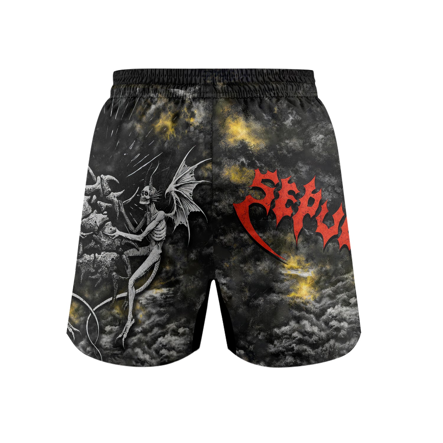 Sepultura Demonic Sacrifice Grappling Shorts - back view mockup