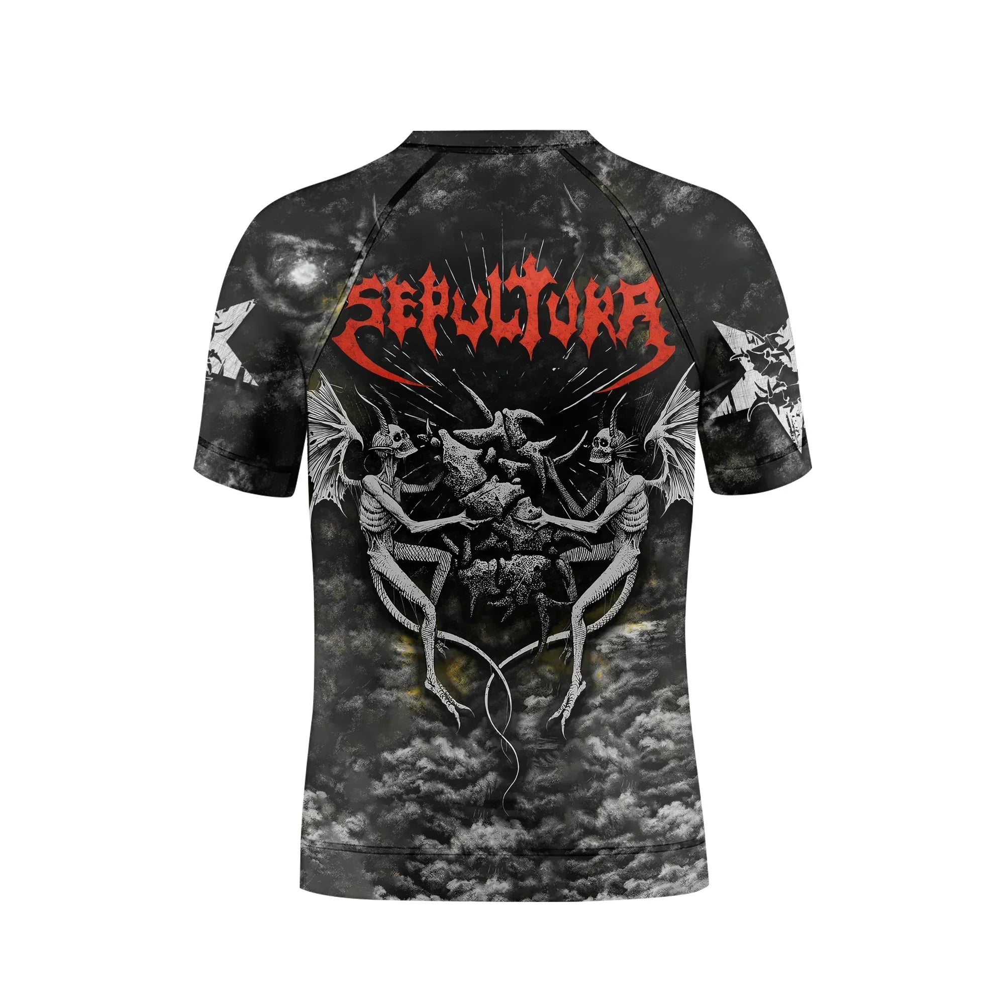 Sepultura Demonic Sacrifice Kids Rash Guard Short Sleeve - back view mockup