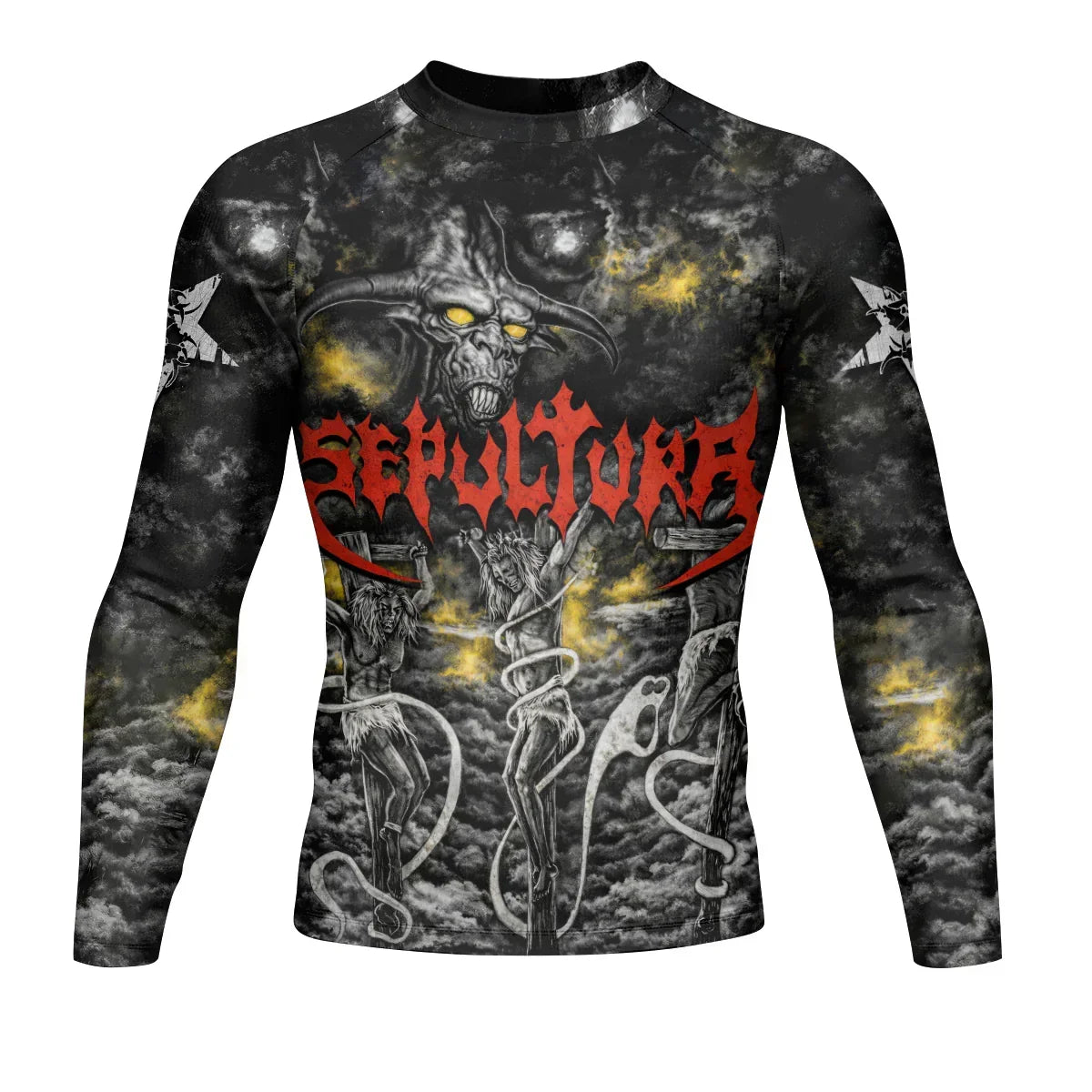 Sepultura Demonic Sacrifice Men's Rash Guard Long Sleeve - front view mockup