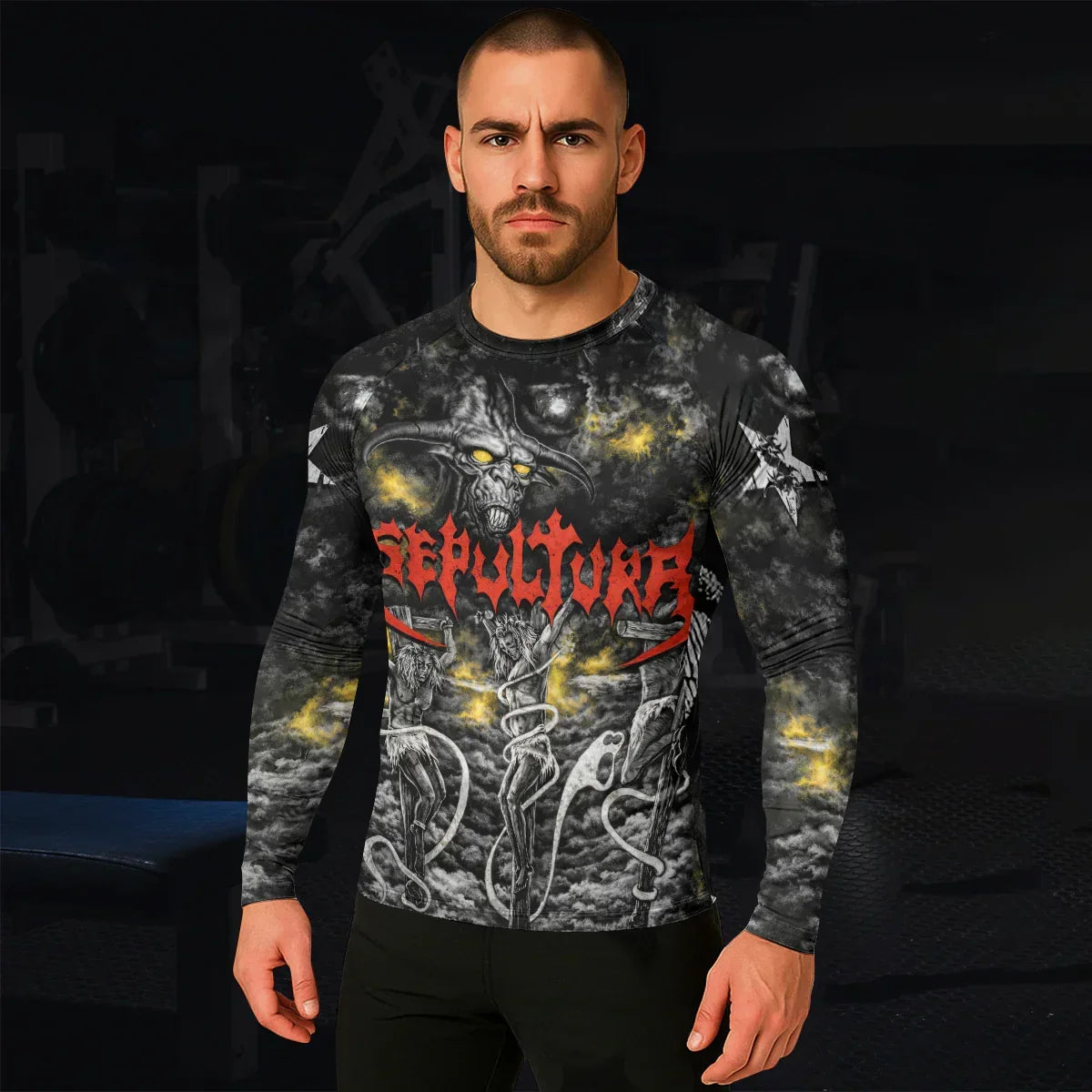 Sepultura Demonic Sacrifice Men's Rash Guard Long Sleeve - lifestyle view