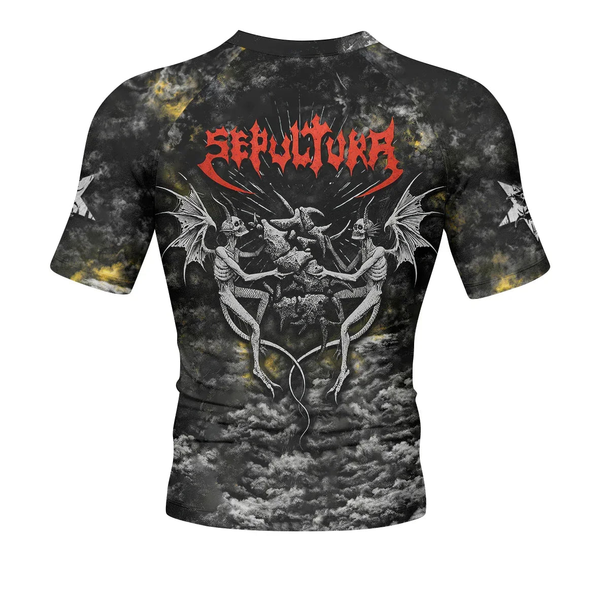 Sepultura Demonic Sacrifice Men's Rash Guard Short Sleeve - back view mockup