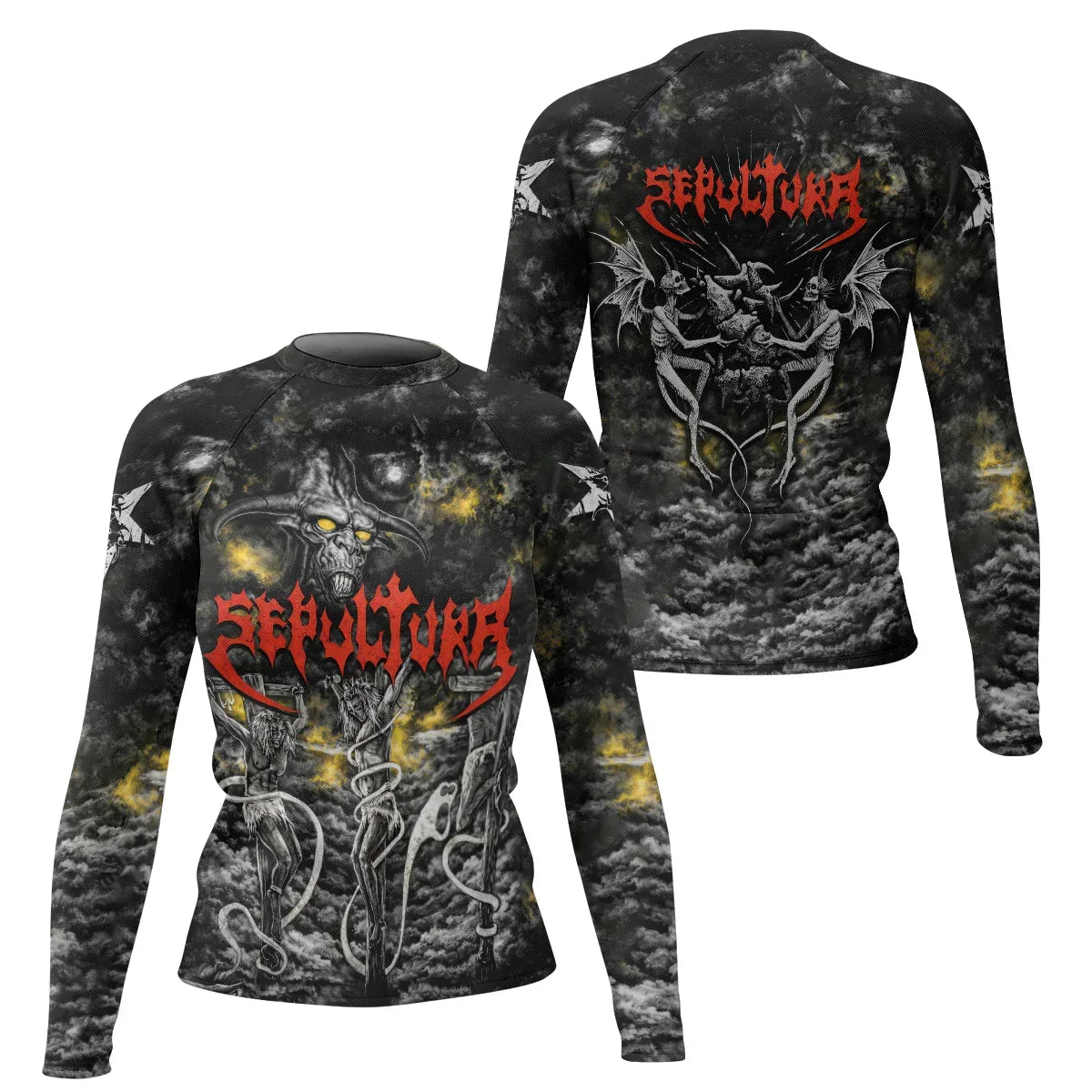 Sepultura Demonic Sacrifice Women's Rash Guard Long Sleeve - front and back view