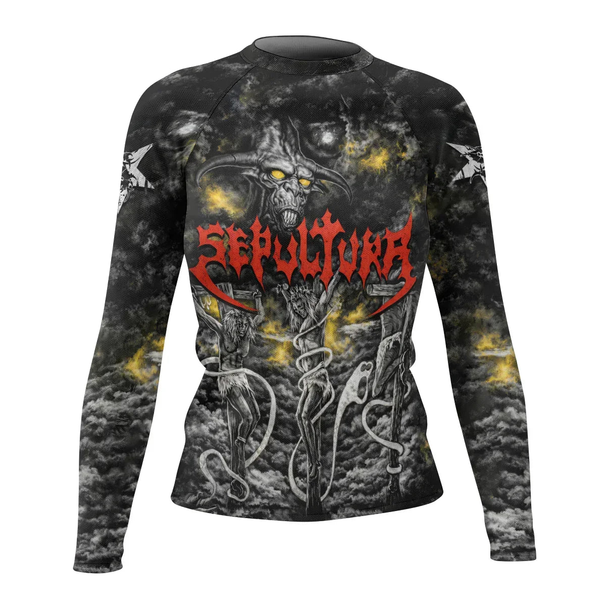 Sepultura Demonic Sacrifice Women's Rash Guard Long Sleeve - front view mockup