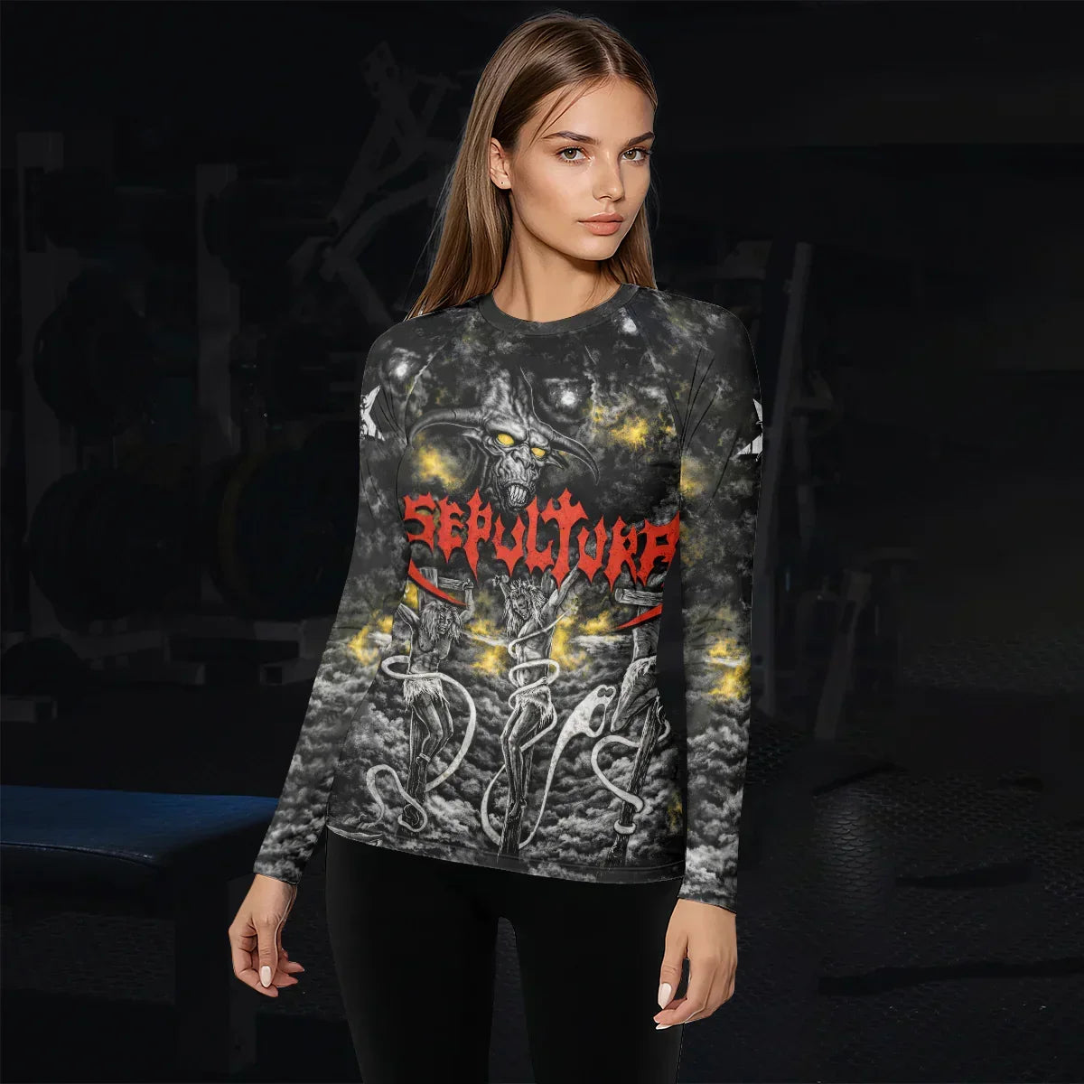 Sepultura Demonic Sacrifice Women's Rash Guard Long Sleeve - lifestyle view