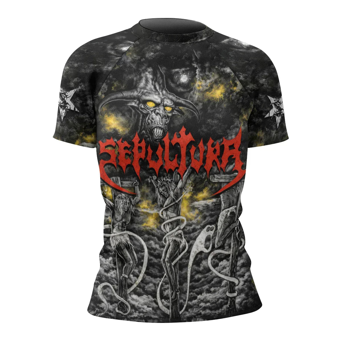 Sepultura Demonic Sacrifice Women's Rash Guard Short Sleeve - front view mockup