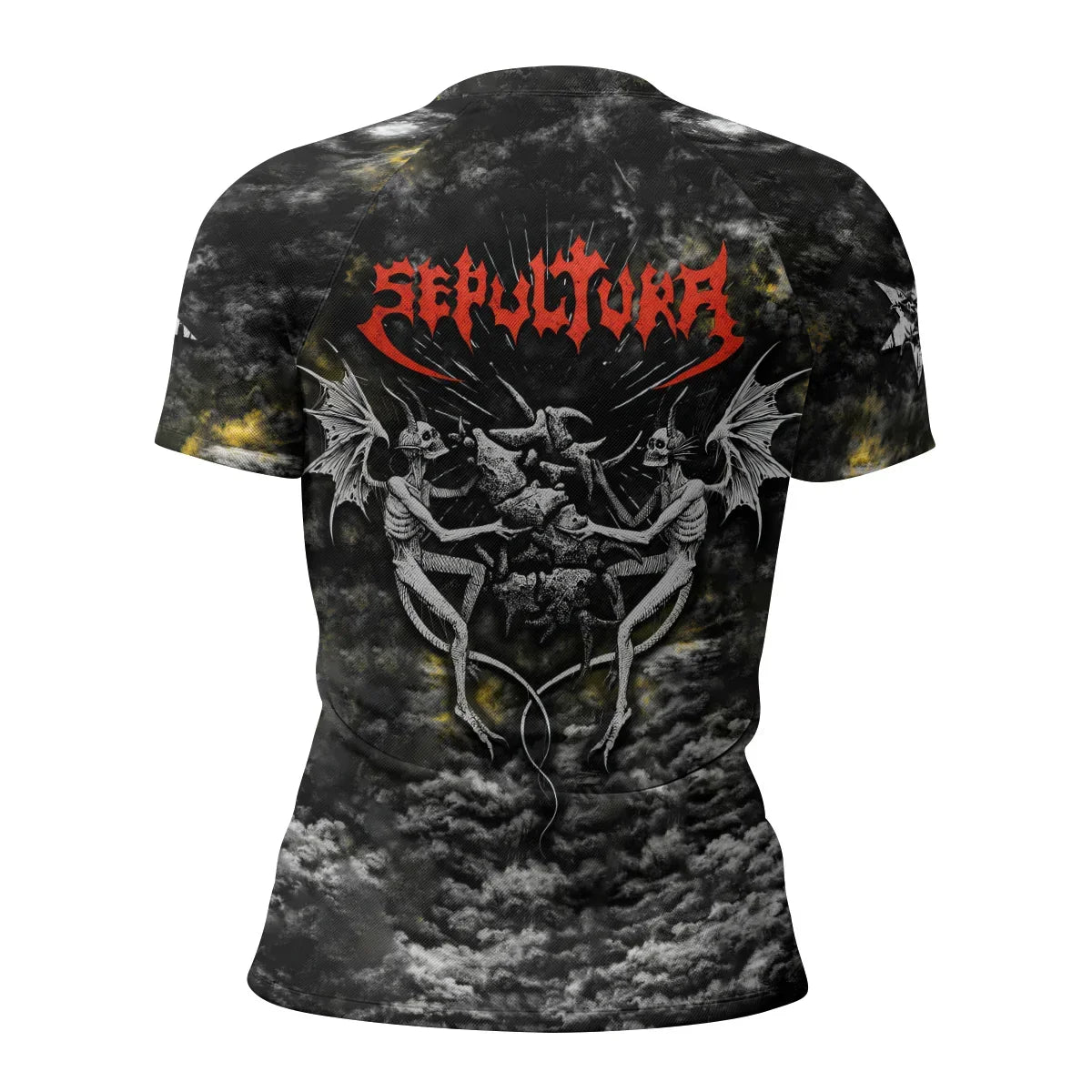 Sepultura Demonic Sacrifice Women's Rash Guard Short Sleeve - back view mockup
