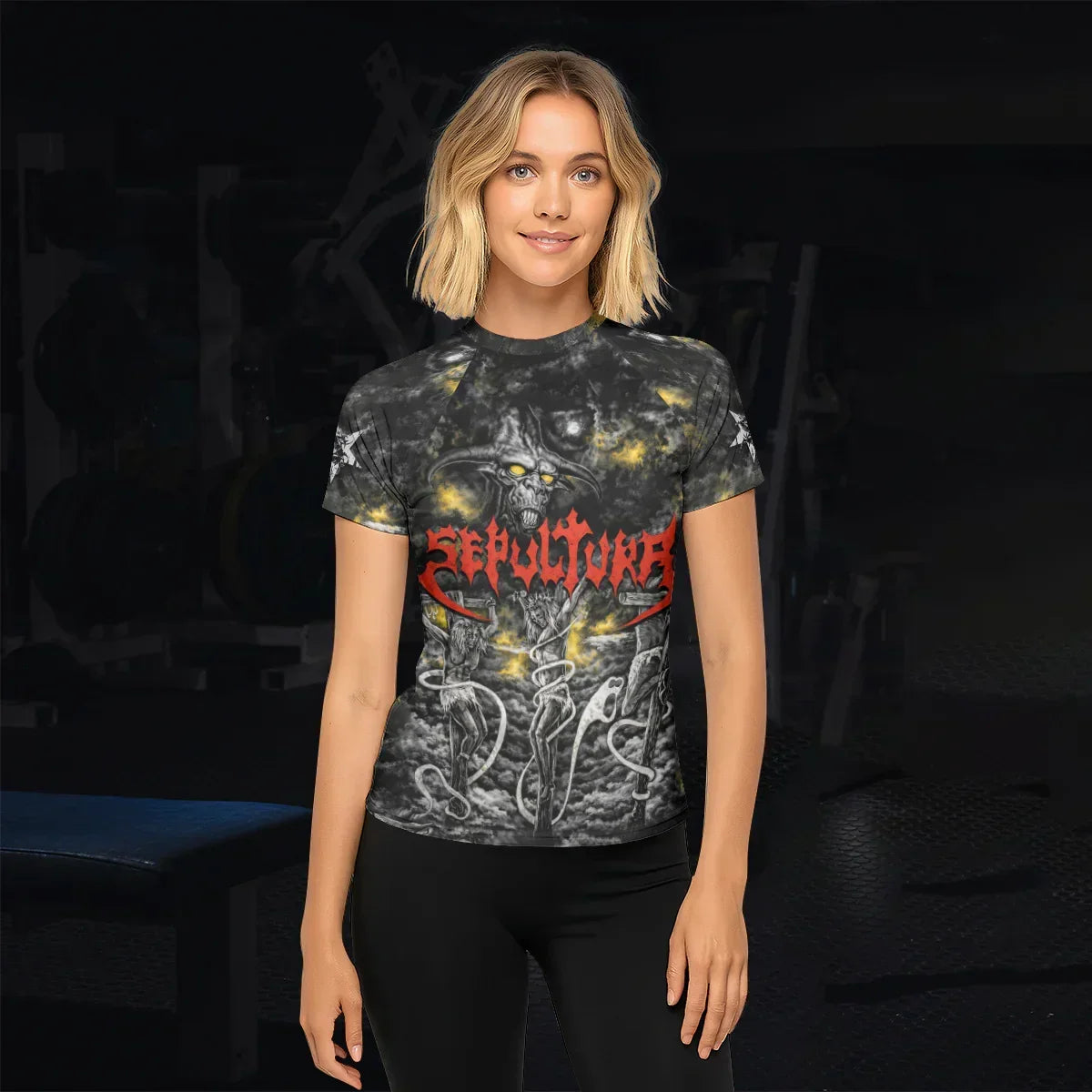 Sepultura Demonic Sacrifice Women's Rash Guard Short Sleeve - lifestyle view